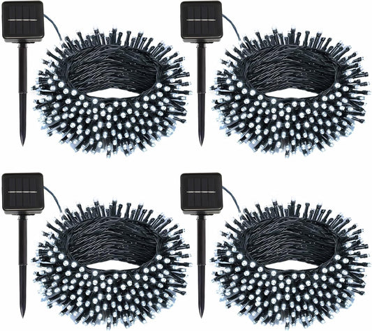 4 Pack Solar String Lights Outdoor, 400 LED Extra-Long 156Ft Solar Lights Outdoor with 8 Lighting Modes, IP65 Waterproof for Garden, Patio, Xmas, Balcony, Tree, Wedding, Party Decor (White)