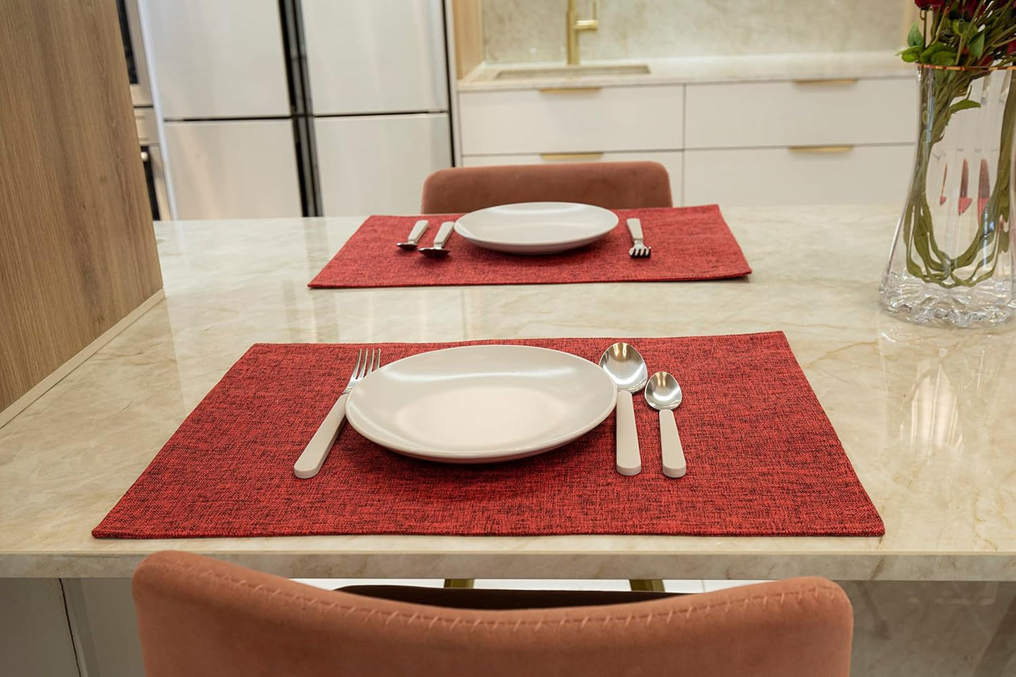 Placemat Set-Washable Place Mats for Parties, Elegant Table Mats for Kitchen Table, Set of 4 Dining Table Placemats, Heat-Resistant Cloth Placemats for Indoor and Outdoor,13x19 Red Bordeaux