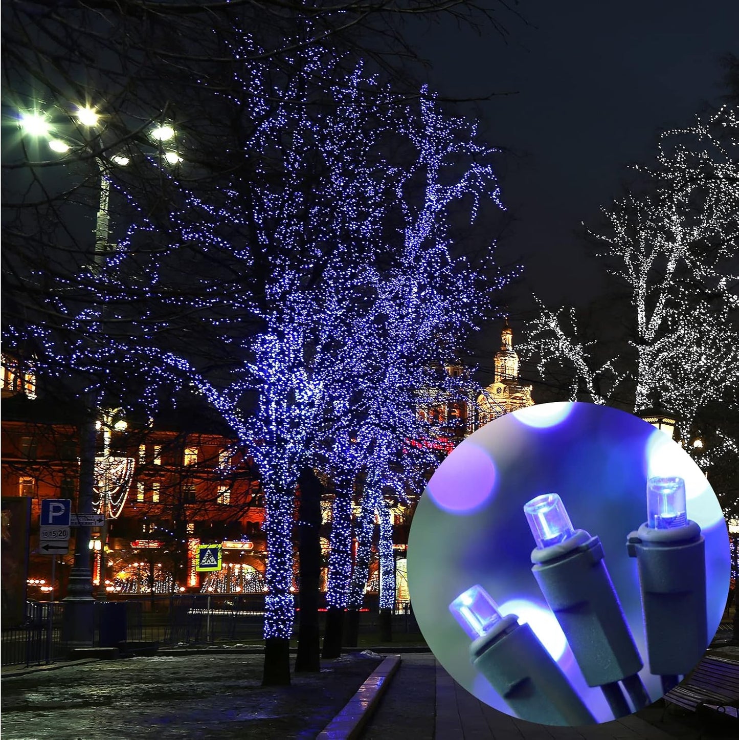 Blue Wide Angle LED Christmas Lights, 64.8 Ft 300 Count, Pack of 3 Strands 21.9 Ft 100 Lights UL Certified Commercial Grade Green Wire 5mm Holiday String Light