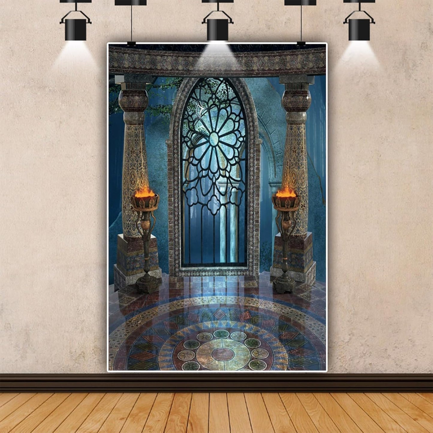 Renaiss 10x12ft Medieval Castle Backdrop for Photoshoot Portrait Pillar Torch Gothic Stone Tower Ancient Old Fortress Interior Photography Background Halloween Party Decor Wallpaper Photo Studio Props