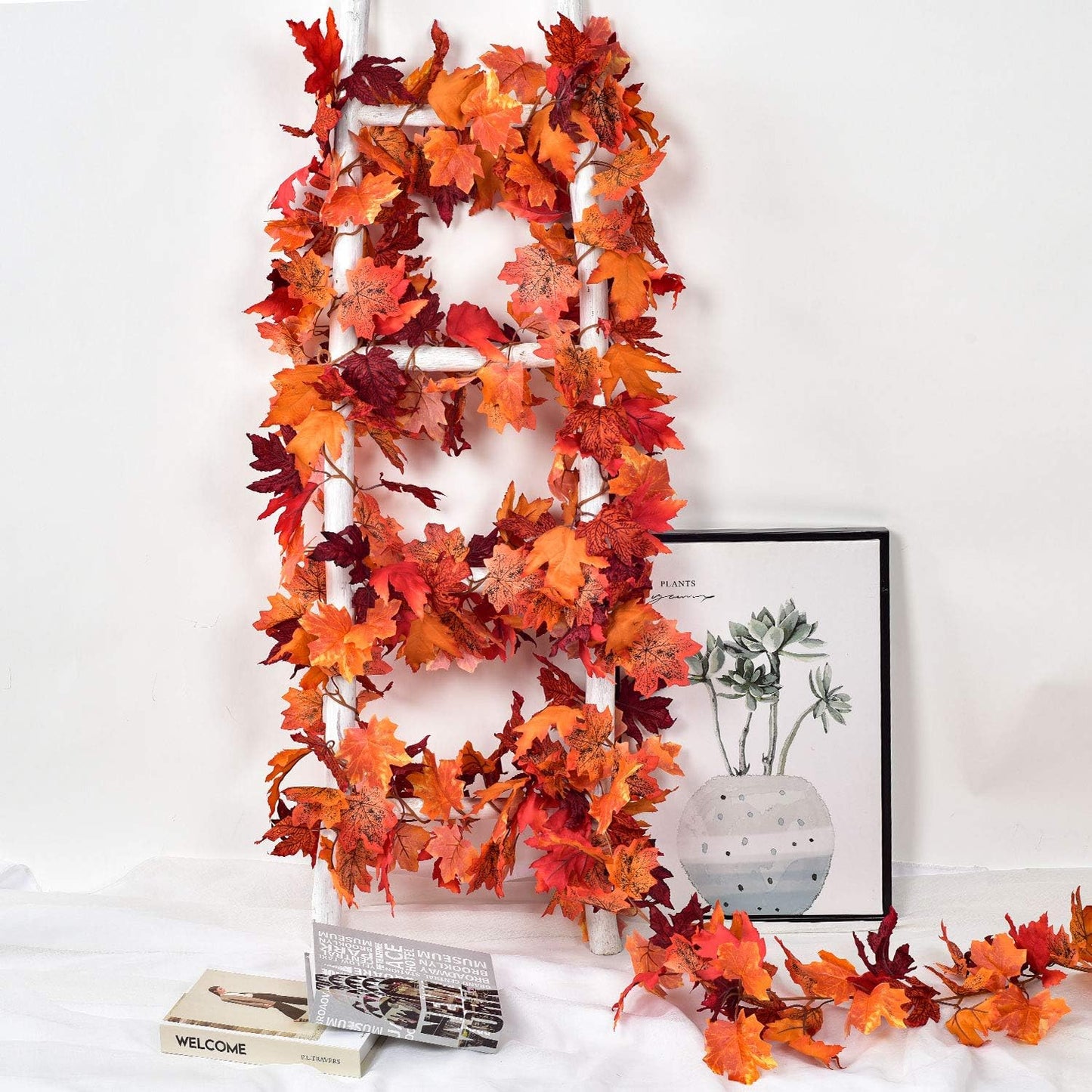 Lvydec 2 Pack Maple Leaves Fall Garland - 6ft/Strand Artificial Fall Foliage Garland Colorful Autumn Decoration for Home Wedding Party Thanksgiving