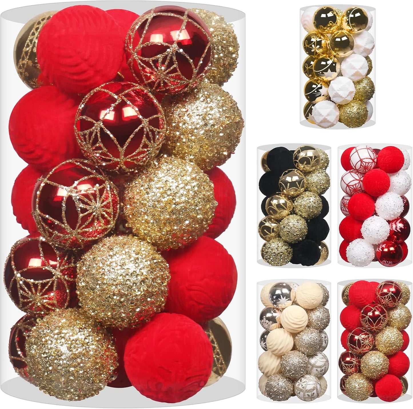 2.36In Velvet Christmas Ball Ornaments, 25PCS Red/Gold Flocked Christmas Tree Hanging Decorations, for Home Holiday Wedding Indoor Xmas Party Decor.