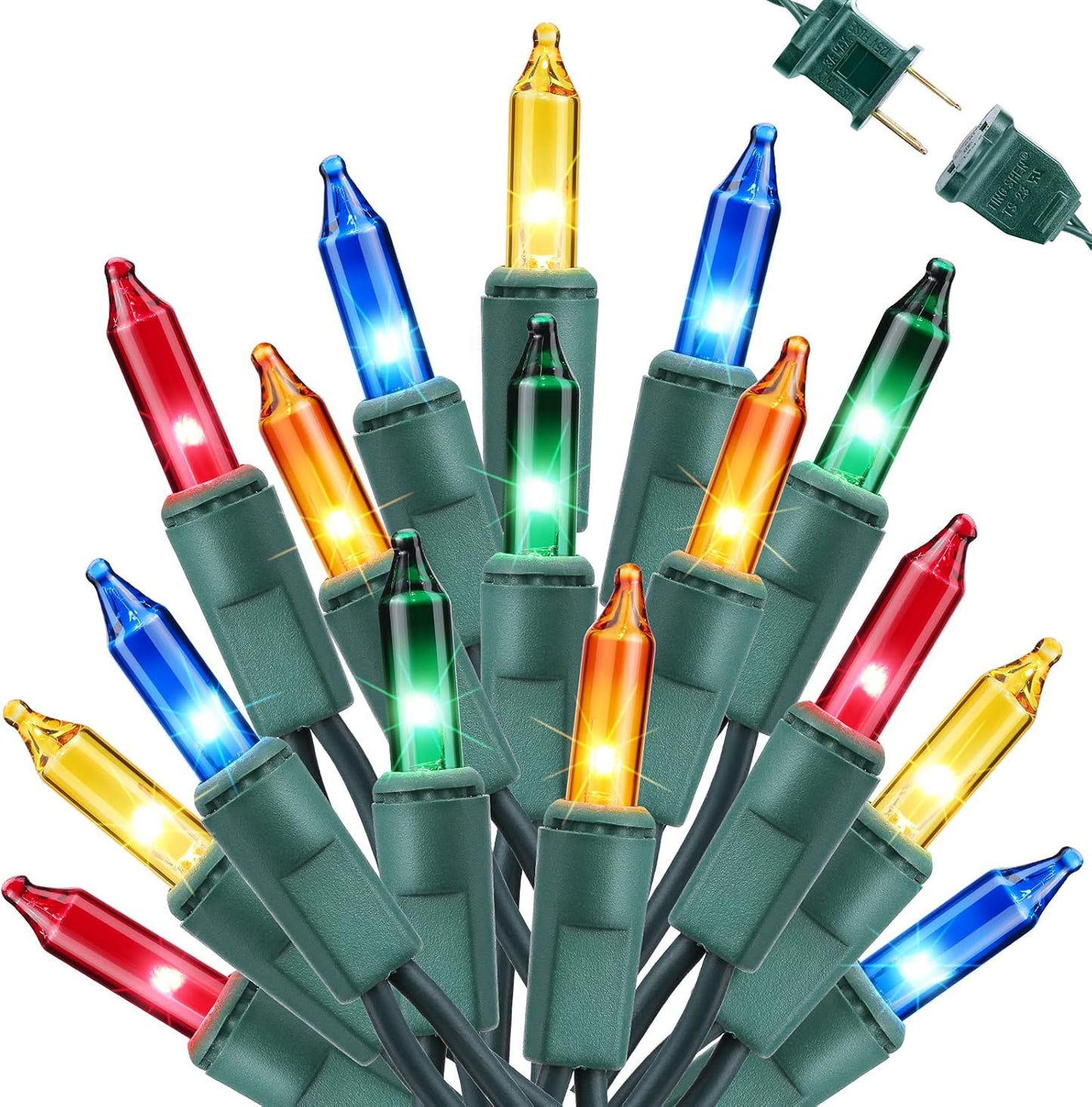 Toodour Multicolor Christmas Lights, 12.5ft 50 Count Incandescent Christmas String Lights, UL Certified Connectable Green Wire Xmas Lights for Tree, Holiday, Party, New Year, Indoor Xmas Decorations