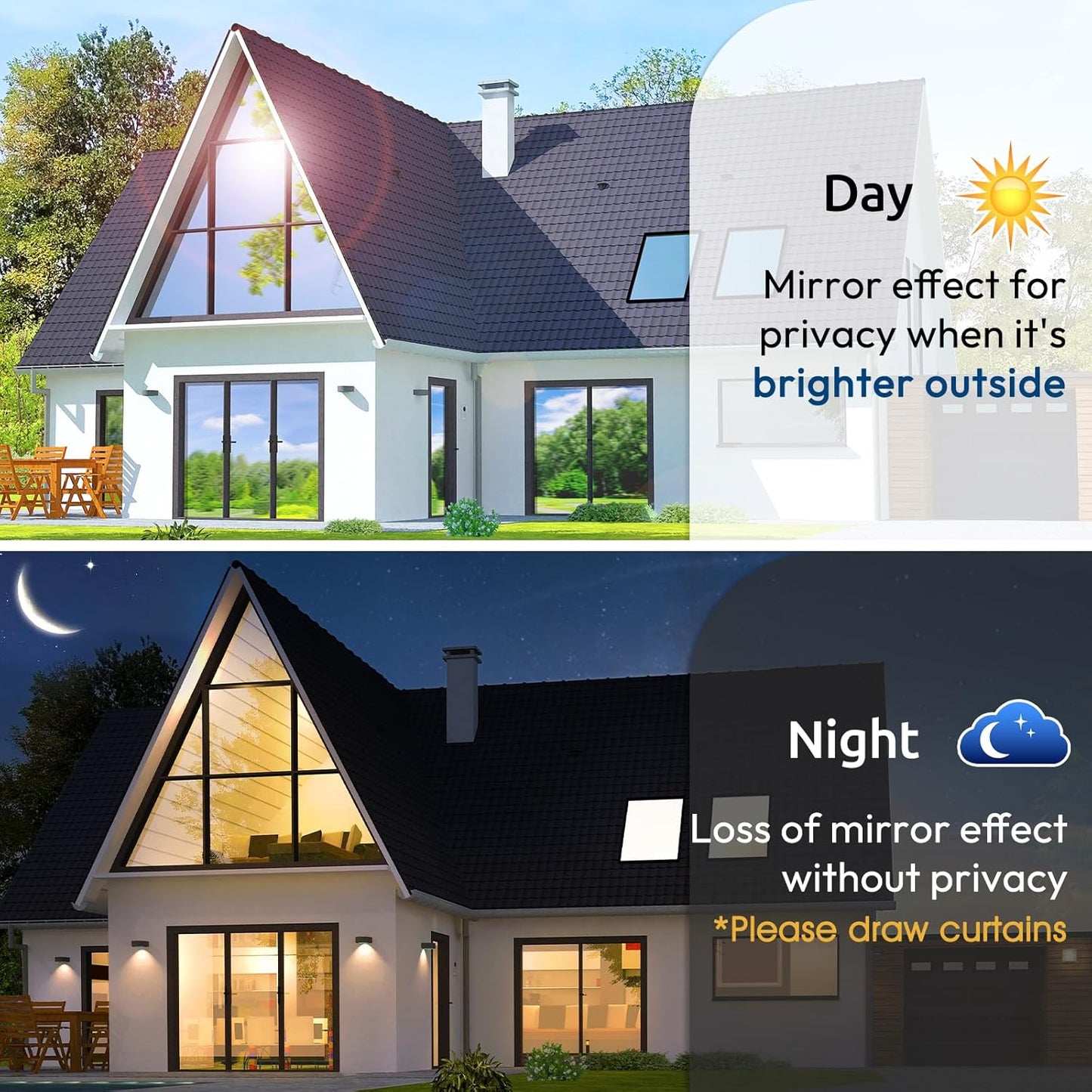 rabbitgoo Window Privacy Film One Way Window Tint for Home, Removable Reflective Heat Sun Blocking Anti UV Glass Door Covering, Mirror Tinting Film House Office, 29.5 in X 13.1 Feet, Black Silver