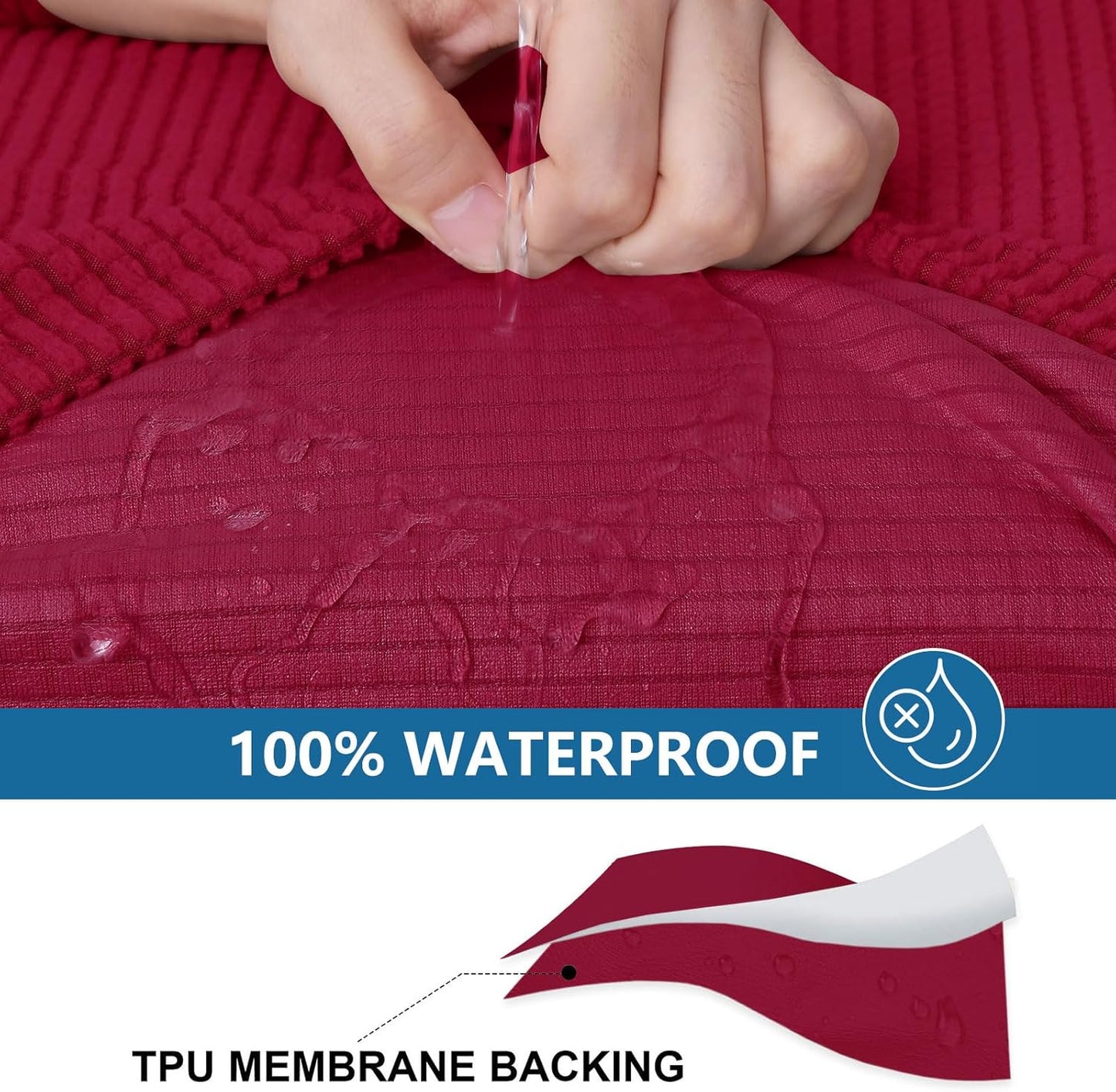 hyha Waterproof Couch Cushion Covers for Pets, Non Slip Sofa Seat Cover for Dogs Washable, Soft Thick Stretch Jacquard Fabric, Sofa Slipcovers with Elastic Bottom (1 Piece for Backrest M, Wine Red)