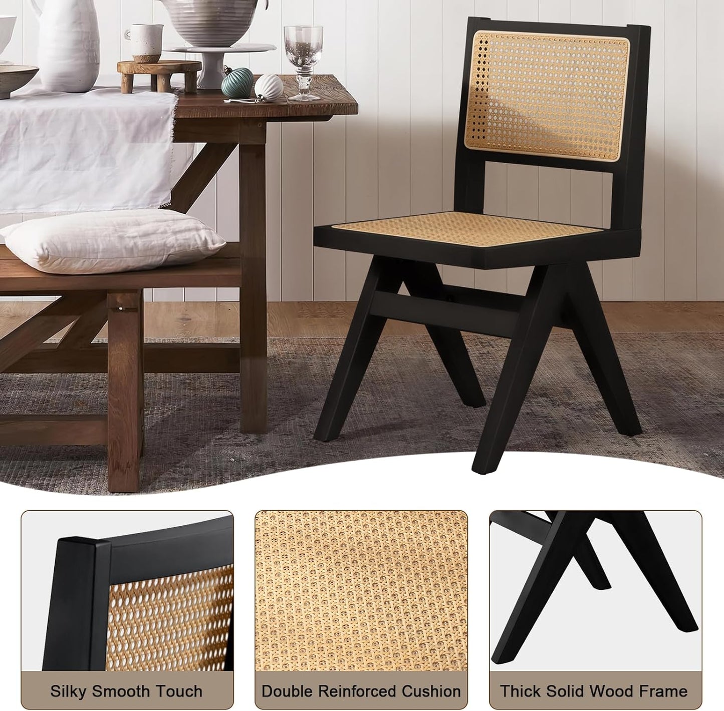 Black Modern Dining Chairs Set of 4 Kitchen Chairs Armless, Sillas de Comedor Modernas