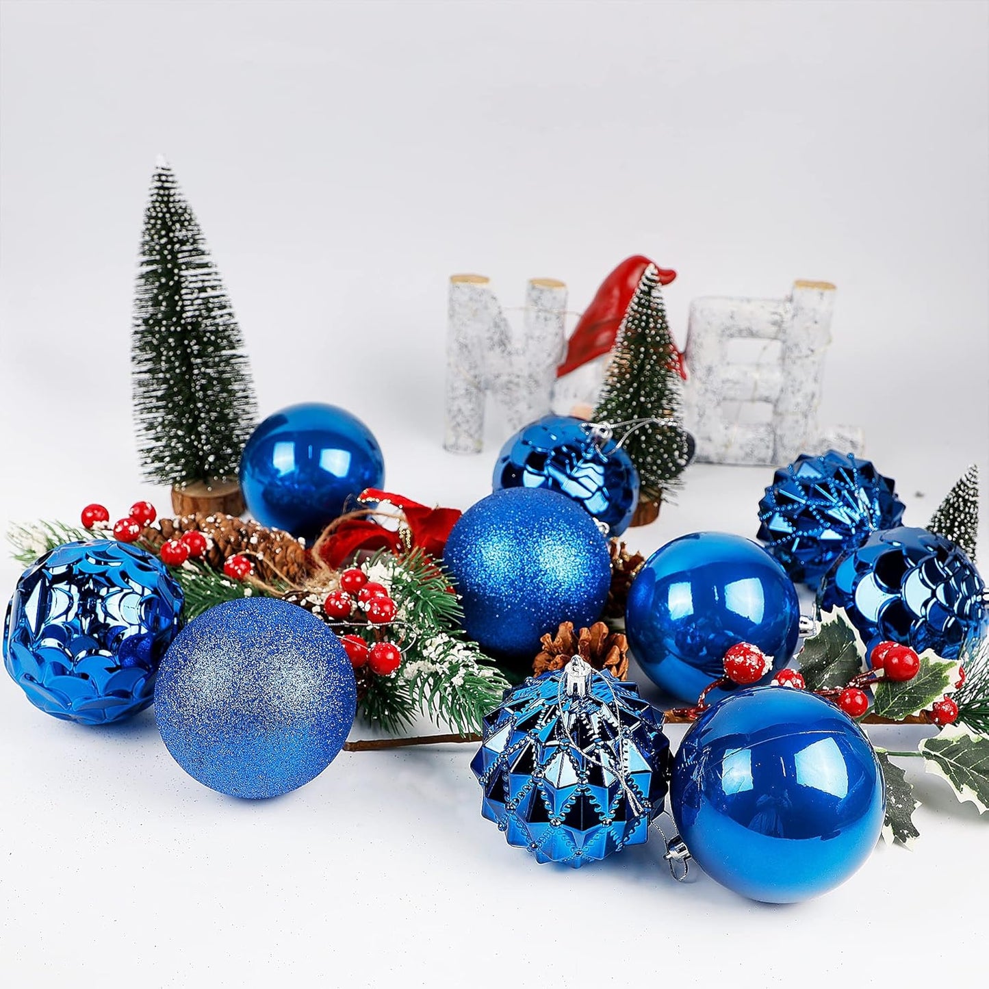 Lulu Home Christmas Ball Ornaments, 20 Ct 3.15" Pre-Strung Hanging Ornament Decorations, Xmas Shatterproof Plastic Balls for Holiday Party Wreath Garlands Trees, Blue