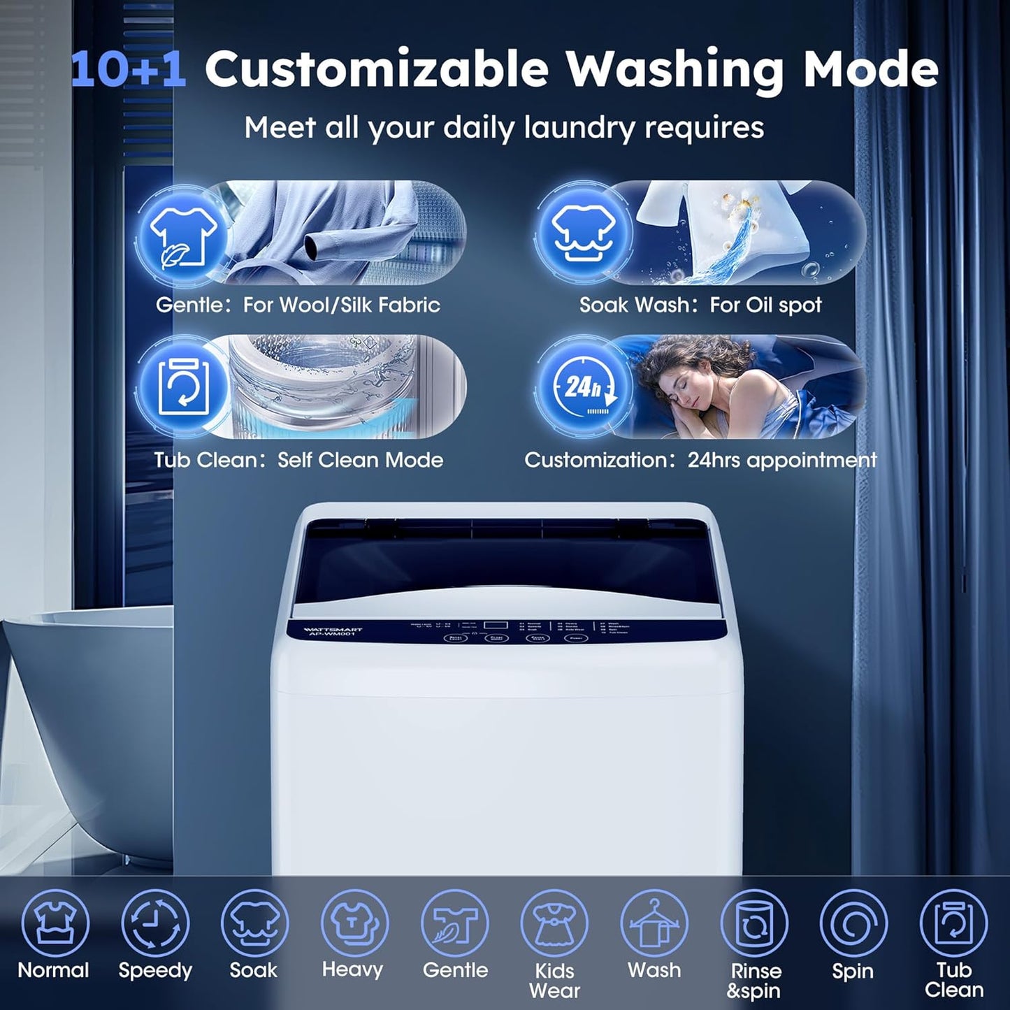 1.0 Cu.ft Portable Washing Machine for Home & Apartment, Full-Automatic Clothes Washer with 6 Water Level & 10 Wash Cycles, Drain Hose Included, White