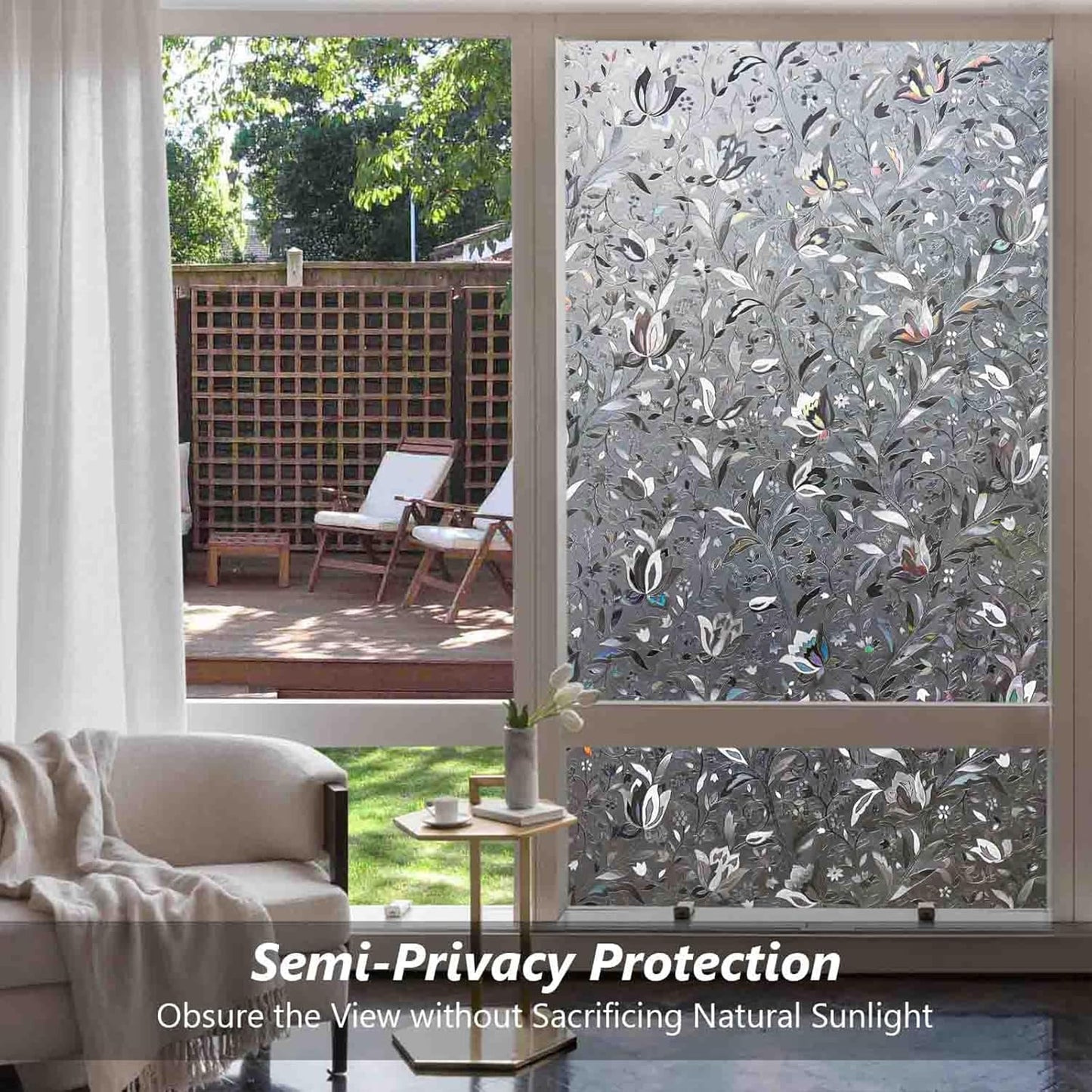 Kromapolis Window Film, Window Privacy Film Frosted, Vinyl Glass Covering, Stained Glass Decorative Film, Static Window Clings, Non-Adhesive (Grayish Black, 35.4 x 157.4 inch)