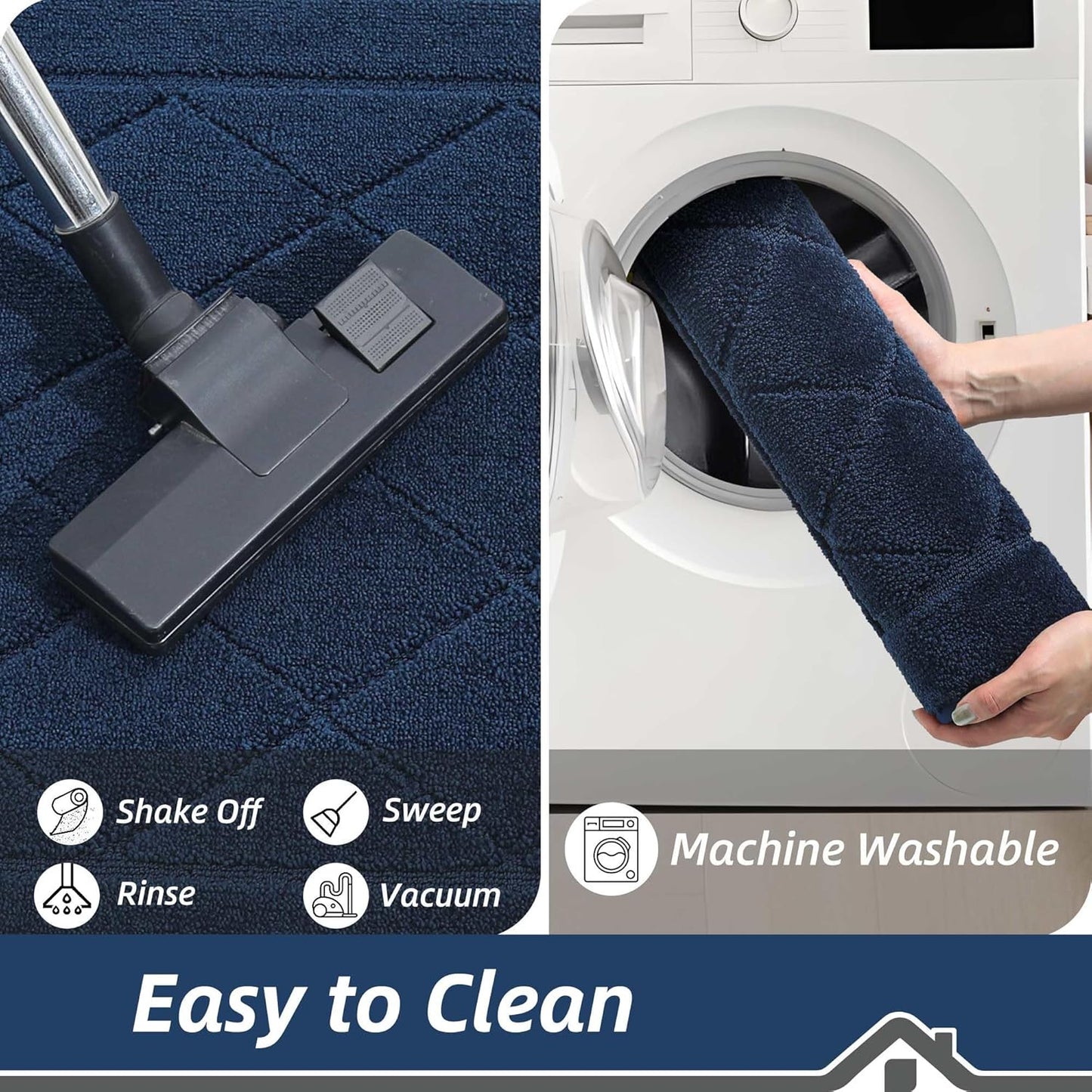 BEQHAUSE Dirt Trapper Door Mat 32" x 48", Doormat Non-Slip Entryway Rugs Washable, Dog Door Mat Stain Resistant and Absorbent Welcome Floor Mat for Front Back Door, Muddy Wet Shoes & Paws, Navy Blue