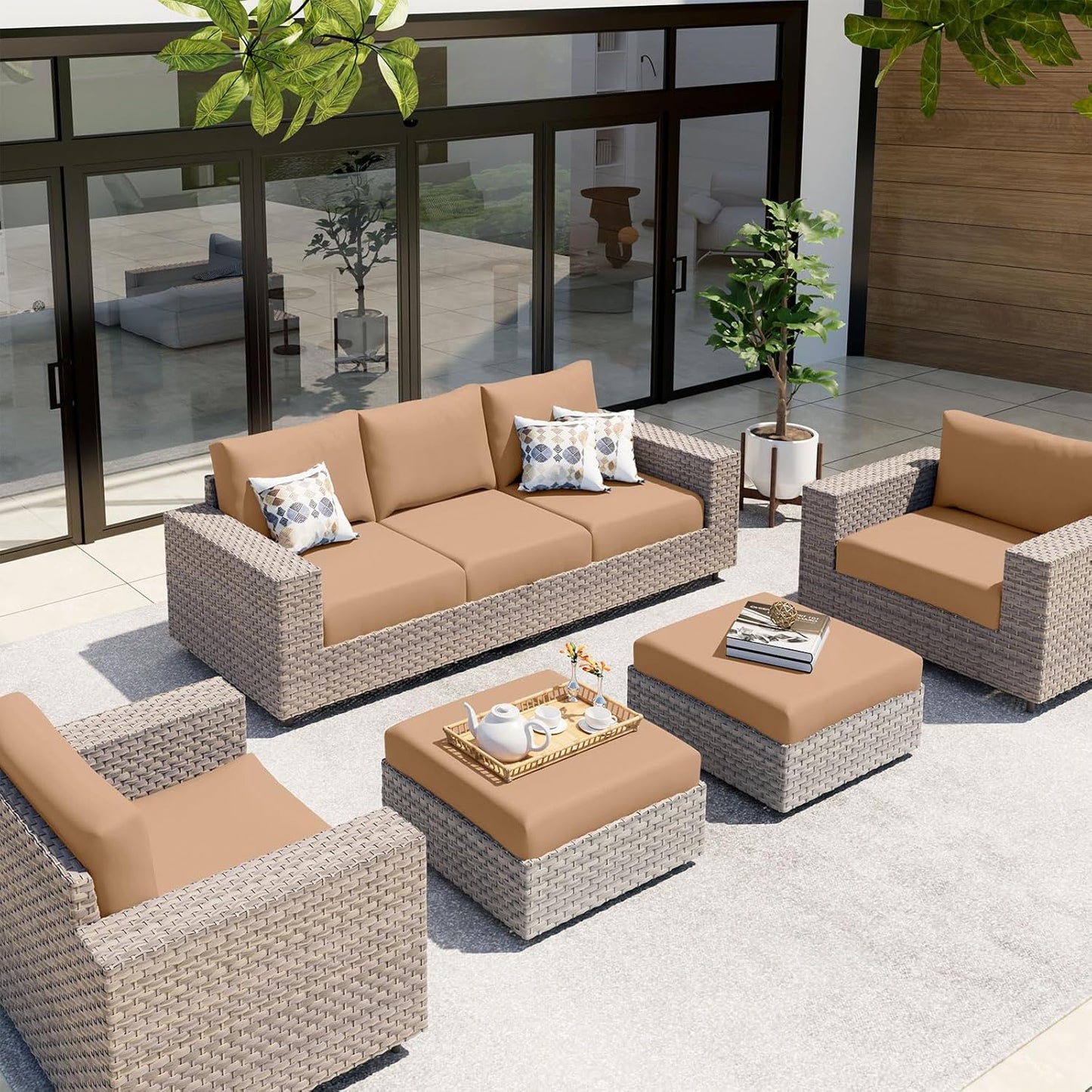 hyha Waterproof Couch Cushion Covers, Stretch Sofa Couch Seat Slipcover for Dog Washable, Non-Slip Waterproof Outdoor Cushion Covers for Patio Furniture Replacement (1 Piece for Medium, Camel)