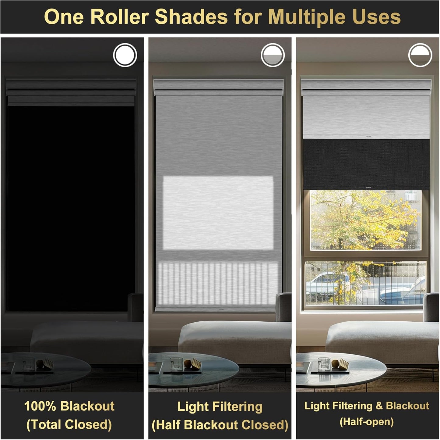BERISSA Cordless Dual Roller Shades with Cassette Valance,Double Window Shades Blackout and Light Filtering Shades,Day and Night Roller Shades for Home Office Door.Linen Black and White.63 W x 80" H