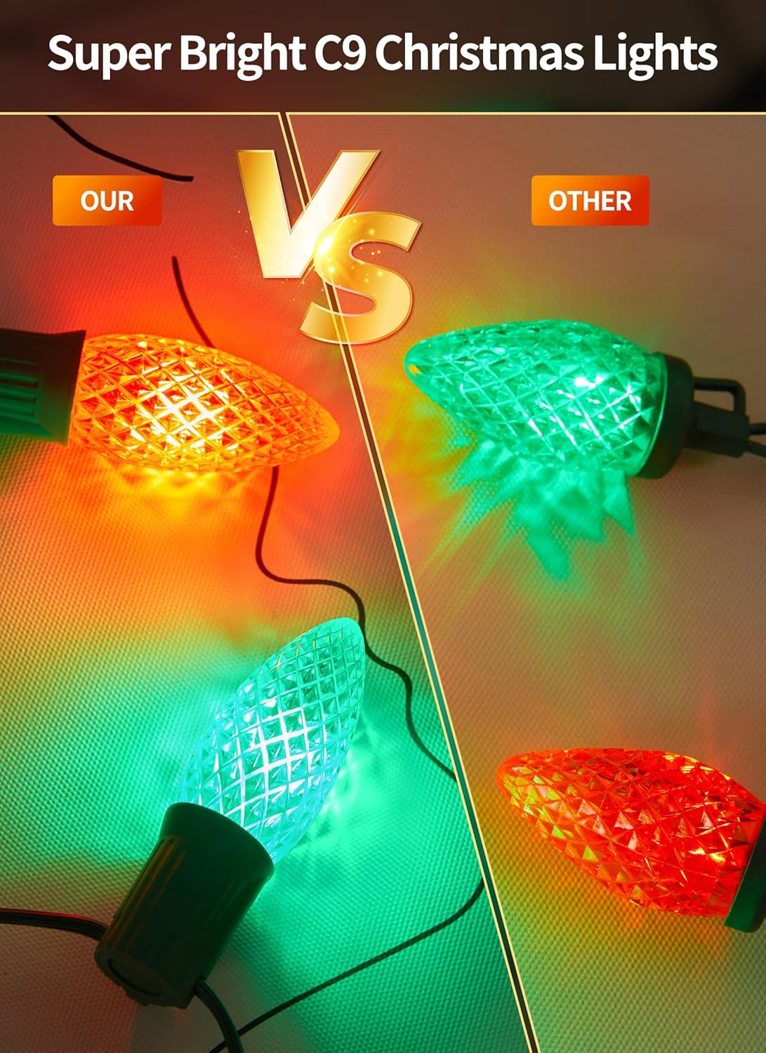 Brightown Outdoor Christmas Lights, 200 Ft C9 LED Commercial String Lights with Multicolor Strawberry C9 Bulbs, Waterproof Connectable UL Certified C9 Lights for Indoor Yard Xmas Tree House Decor