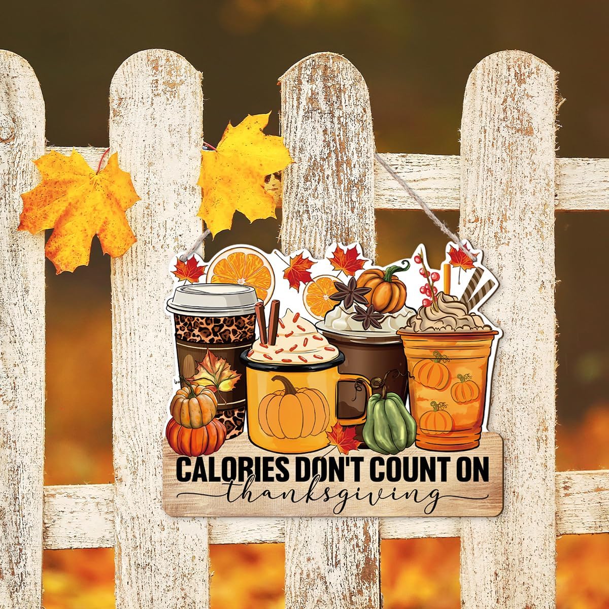 Thanksgiving Door Sign Decor, Calories don't Count on Thanksgiving, Fall Autumn Seasonal Wall Art Hanging Wooden Sign Halloween Decorations for Home Party Outside Indoor, Housewarming Gift
