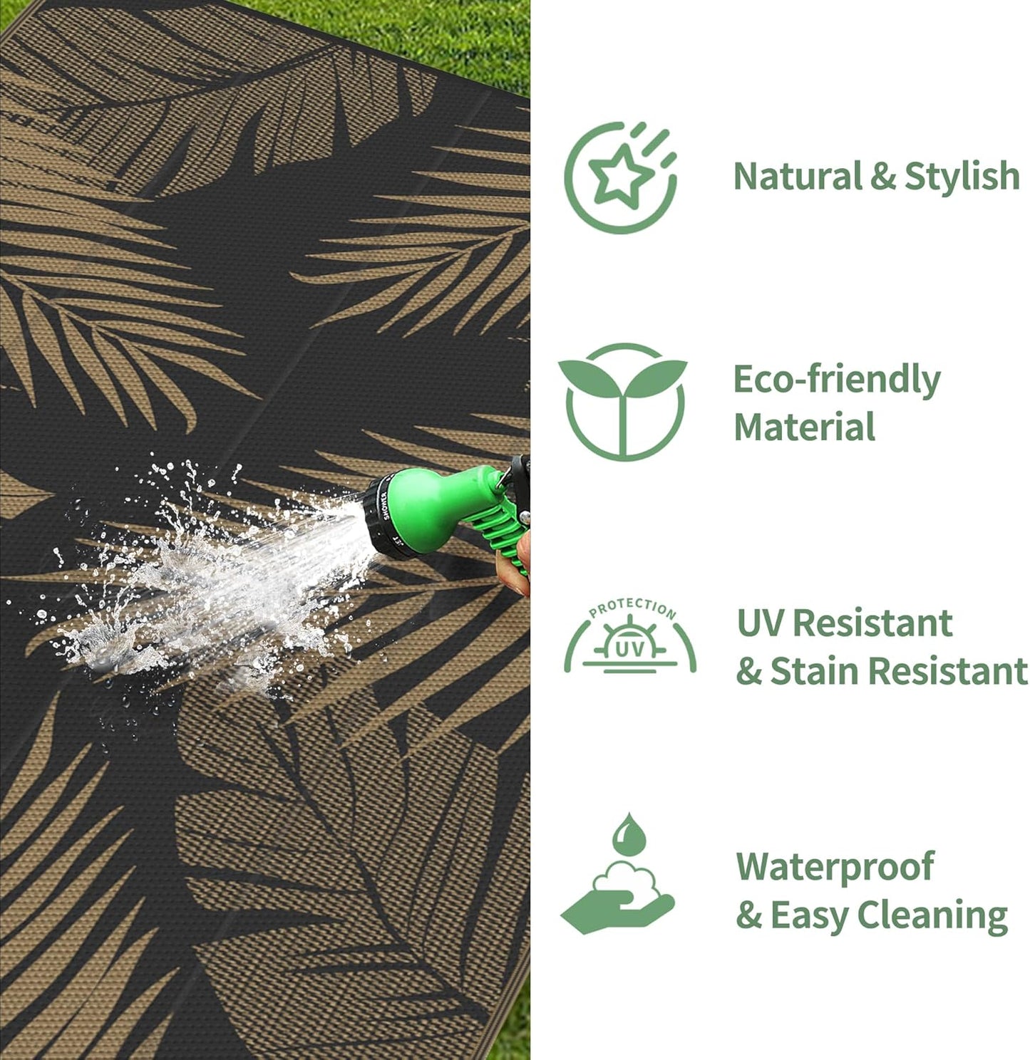 GENIMO Outdoor Rug 4' x 6' Waterproof for Patios Clearance, Reversible Outdoor Plastic Straw Camping Rug Carpet, Large Area Rugs Mats for RV, Camper, Deck, Balcony, Porch, Beach, Picnic, Black&Brown