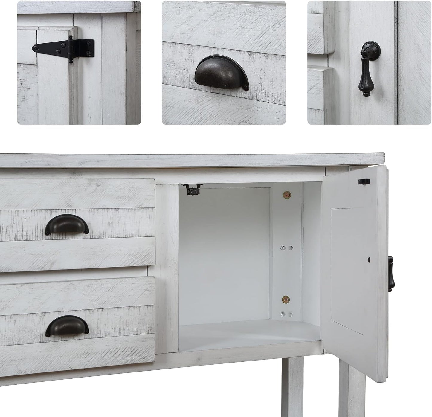 Solid Wood Farmhouse Console Table,Sofa Table with Storage Drawers and Shelves,Entryway Table for Entry Hallway Foyer Sofa Side Table,Fully Assembled (48" Antique White)
