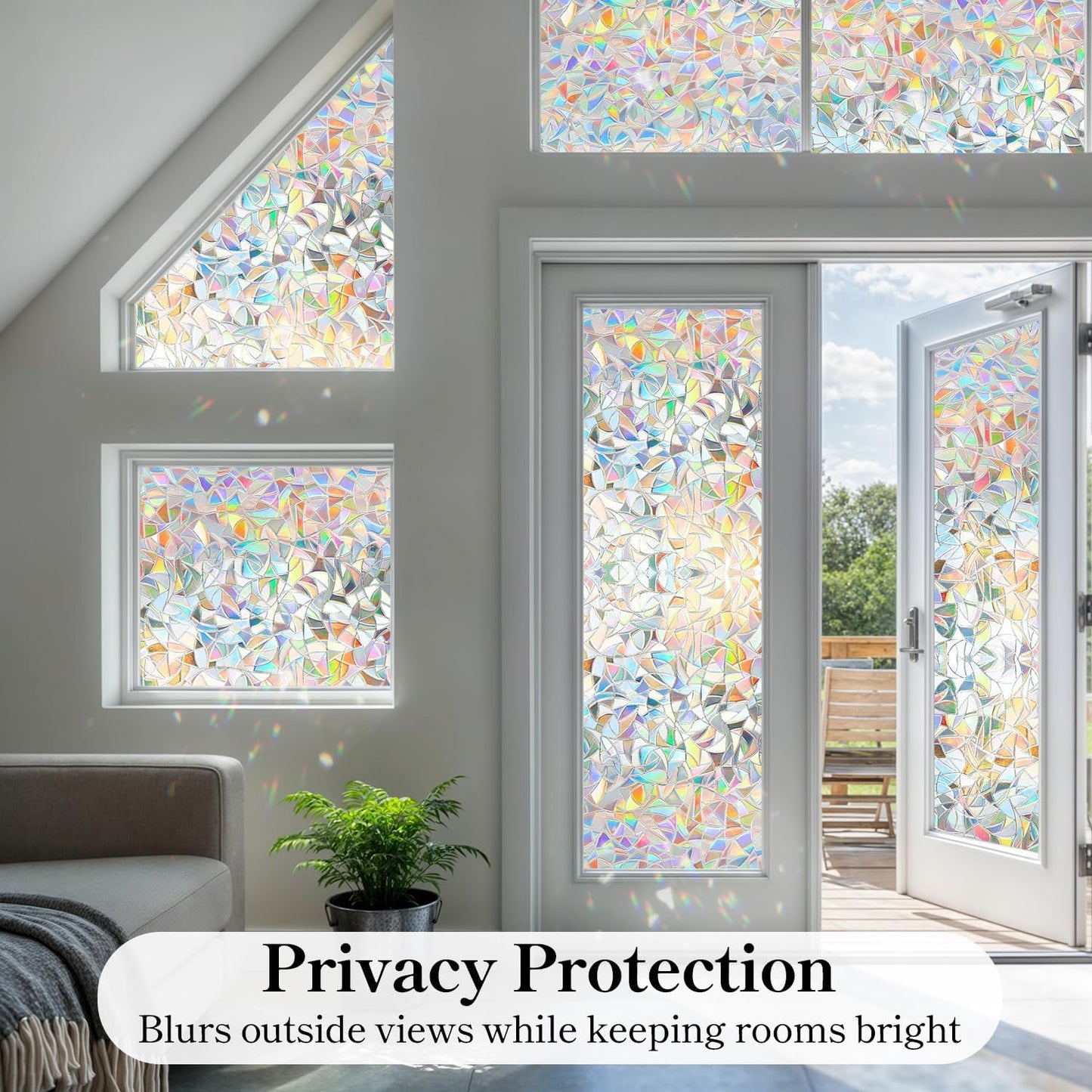 DUOFIRE Window Privacy Film, Rainbow Window Clings for Glass Windows, Stained Glass Film Decorative, 3D Decals Cover, Suncatcher Static Cling Sticker for Home, 11.8 x 78.7 inch