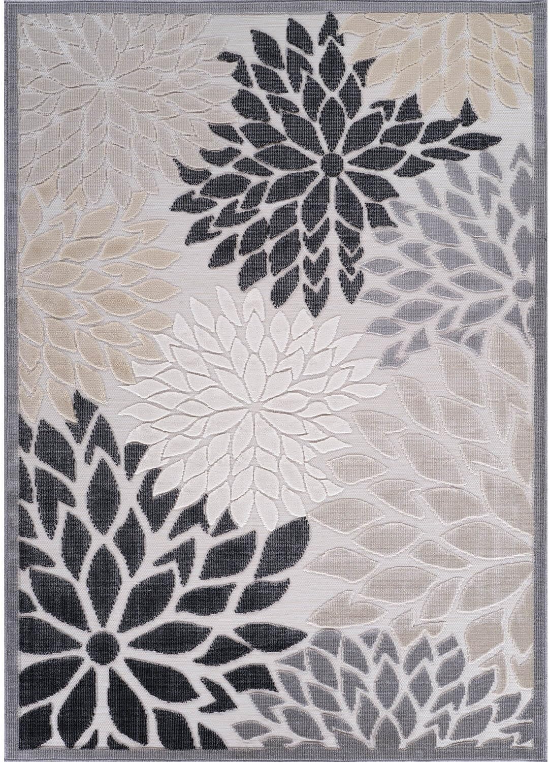 Beverly Rug Outdoor Rug 6x9 Modern Floral Tropical Area Rugs for Indoor and Outdoor Patio Easy to Clean Non Shedding Living Room Porch Garden Washable Outside Carpet (6 x 9 Beige)