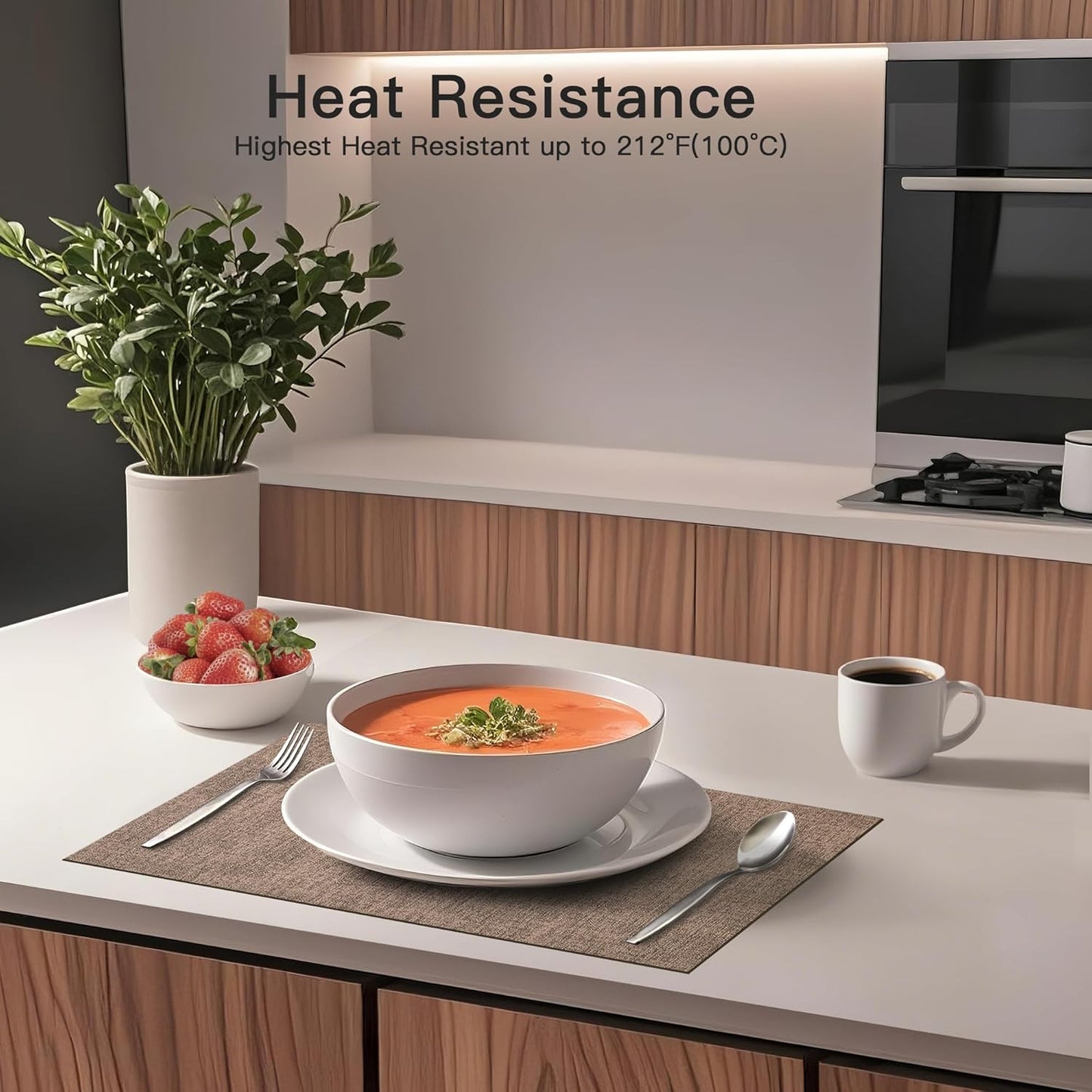 DOLOPL Fall Placemats Set of 4, Reversible Wipeable & Heat Resistant Place Mats, Modern Faux Leather Table Mats for Kitchen, Neutral Waterproof Tablemats for Dining Table Decor, Wedding, Party(Brown)