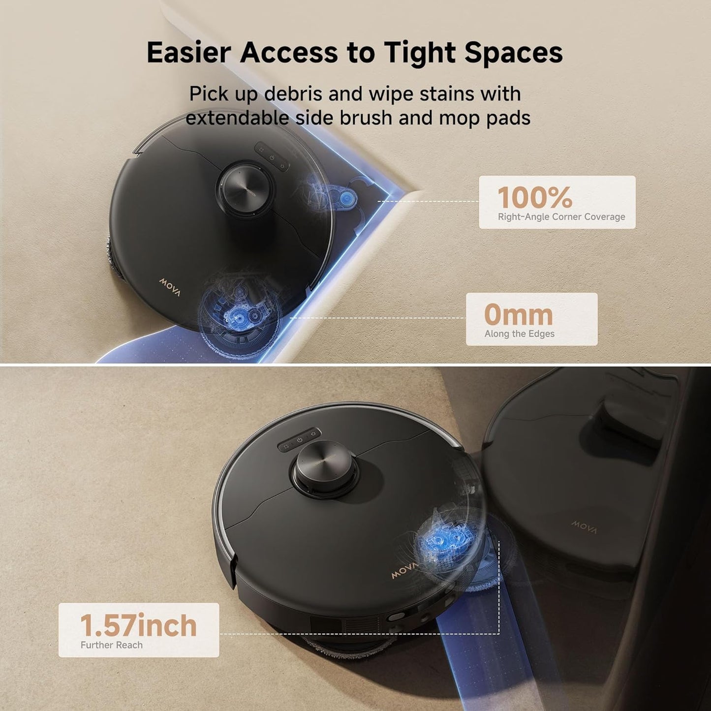 Mova P50 Pro Ultra Robot Vacuum and Mop, 19,000Pa Suction with Anti-Tangle Brush, Removable & Liftable Mop for Carpet & Floor, 167℉ Mop & Washboard Self Drying & Cleaning, Auto Empty & Refill, Black