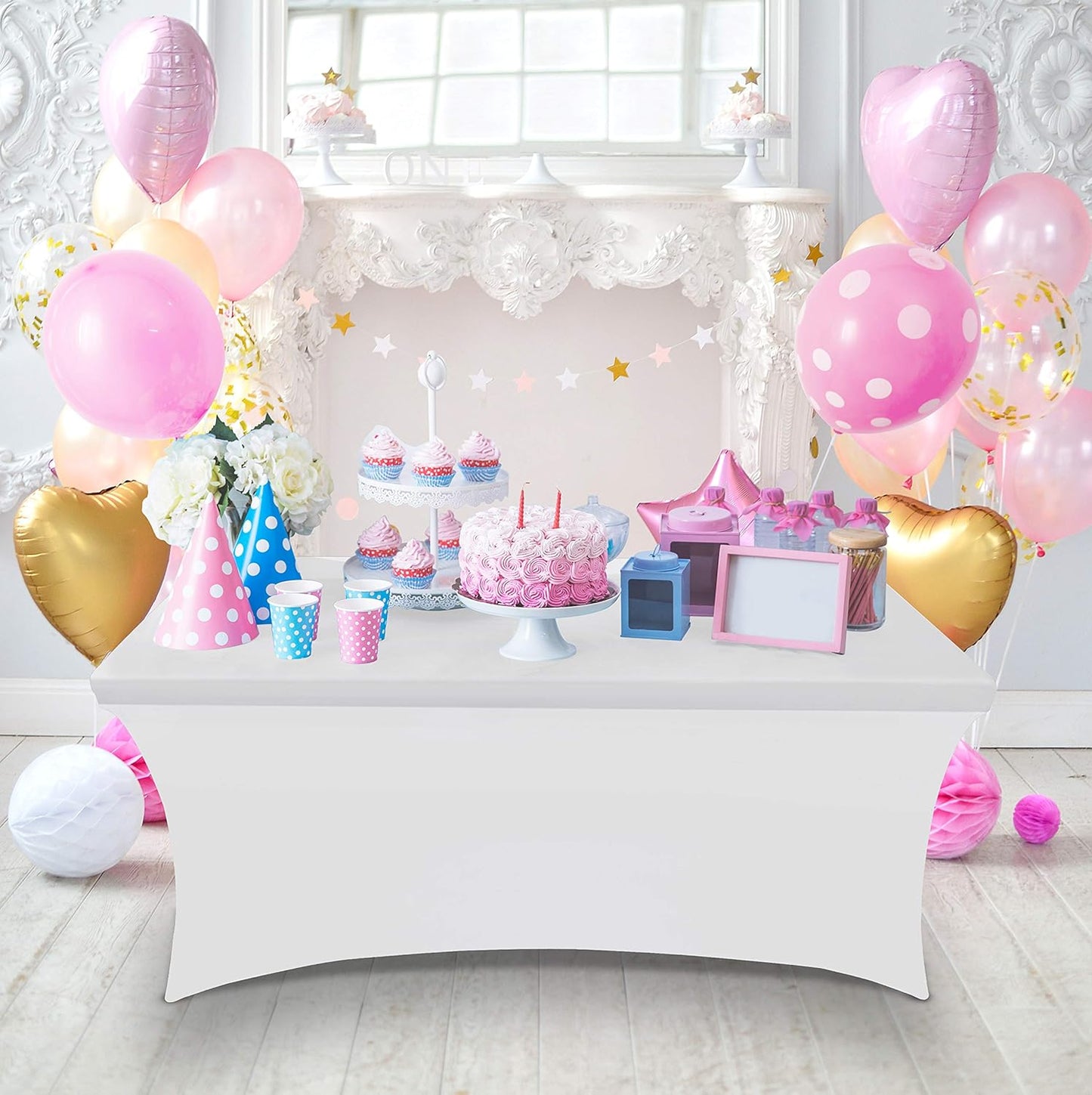 Utopia Kitchen 4FT Spandex Tablecloth [1 Pack, White] 200 GSM Stretch, Fitted, Washable and Wrinkle Resistant Table Cloth Rectangle Cover for Trade Shows, Wedding, Parties [48Lx30Wx30H Inch]