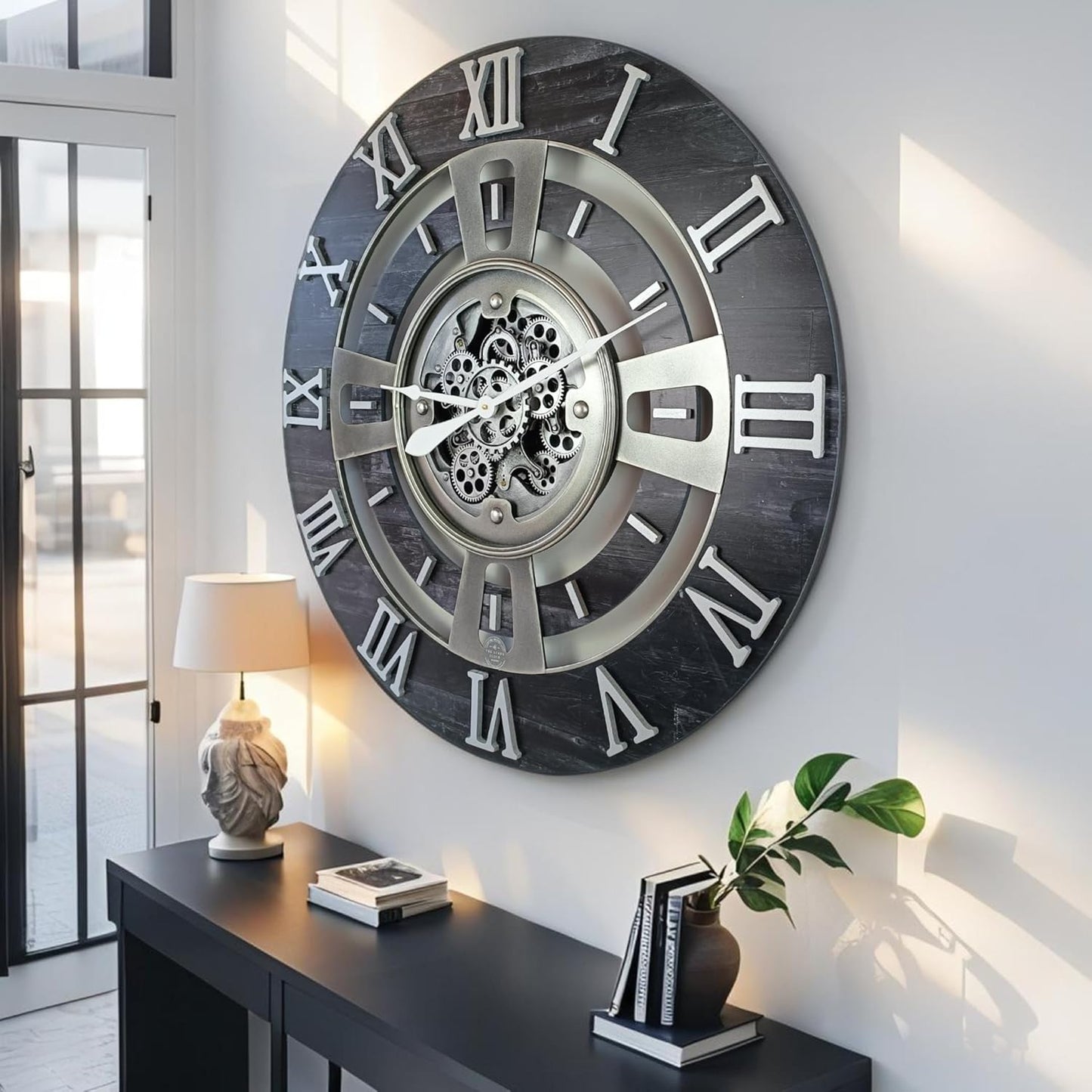 The Gears Clock Real Moving Gear Wall Clock England Line (Vintage Black, 24 inches (60 cm))