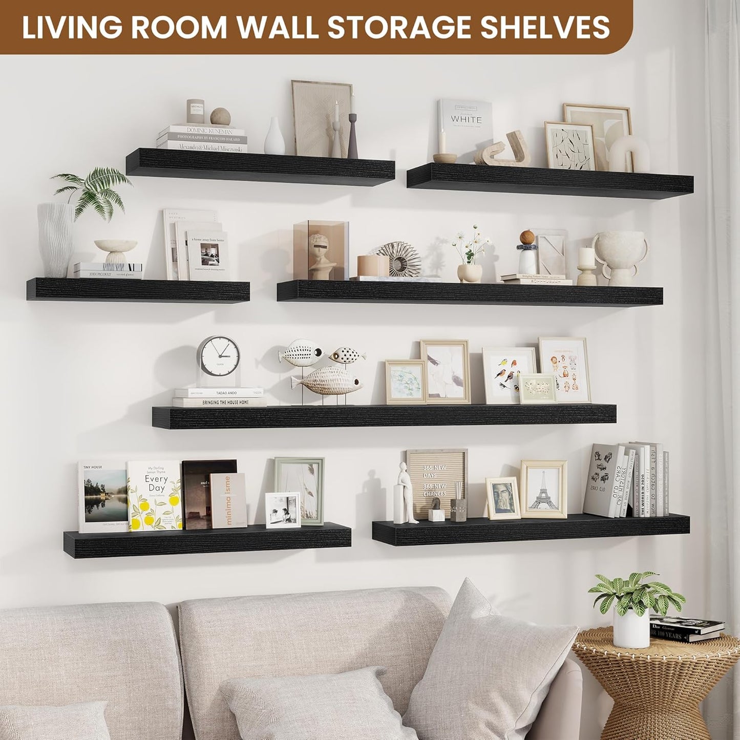fuqing Floating Shelves for Wall, Bathroom Shelf Wall Mounted for Storage, Shelves with Invisible Bracket for Bedroom, Kitchen, Living Room, Farmhouse Small Book Shelf, 32 Inch Set of 2, Black
