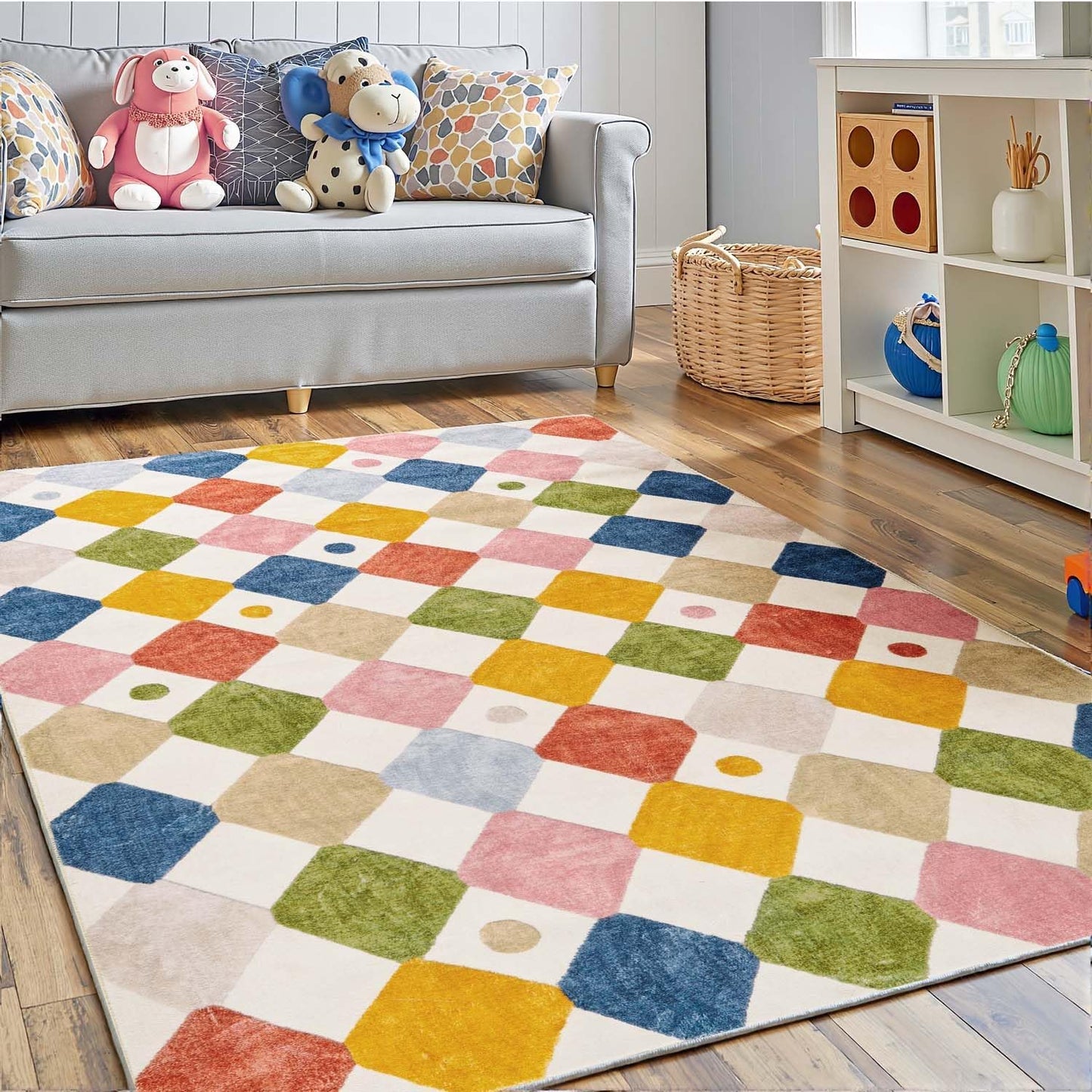 jinchan Area Rug 3x5 Kids Washable Indoor Floor Cover Non-Slip Modern Soft Rug Elementary School Classroom Colorful Diamond Carpet for Nursery Playroom Daycare Bedroom Living Room Circus on Cream