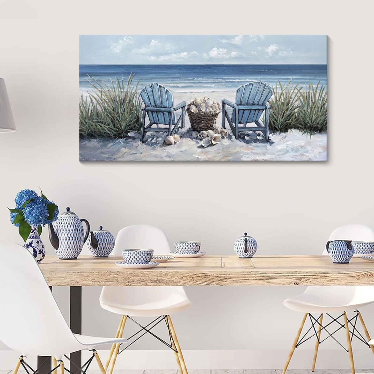 HGUAOA Coastal Wall Art - Large Landscape Wall Pictures for Living Room, Bedroom Pictures, Ocean Beach Artwork, Blue Wall Art, Above Bed Decor, Coastal Landscape Wall Decor, Beach Pinting