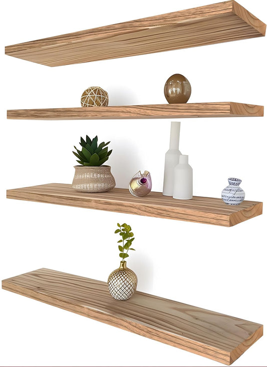 24 Inch Floating Shelves for Wall Rustic Light Wood Wall Shelves for Bedroom Set of 4
