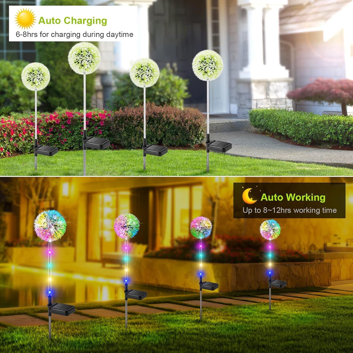 Solar Dandelion Lights Outdoor Decorative: 6 Pack Garden Lights Solar Powered - Waterproof Colorful Flower Light Decor for Yard Patio Porch Pathway Outside Lighting, Unique Gifts for Women
