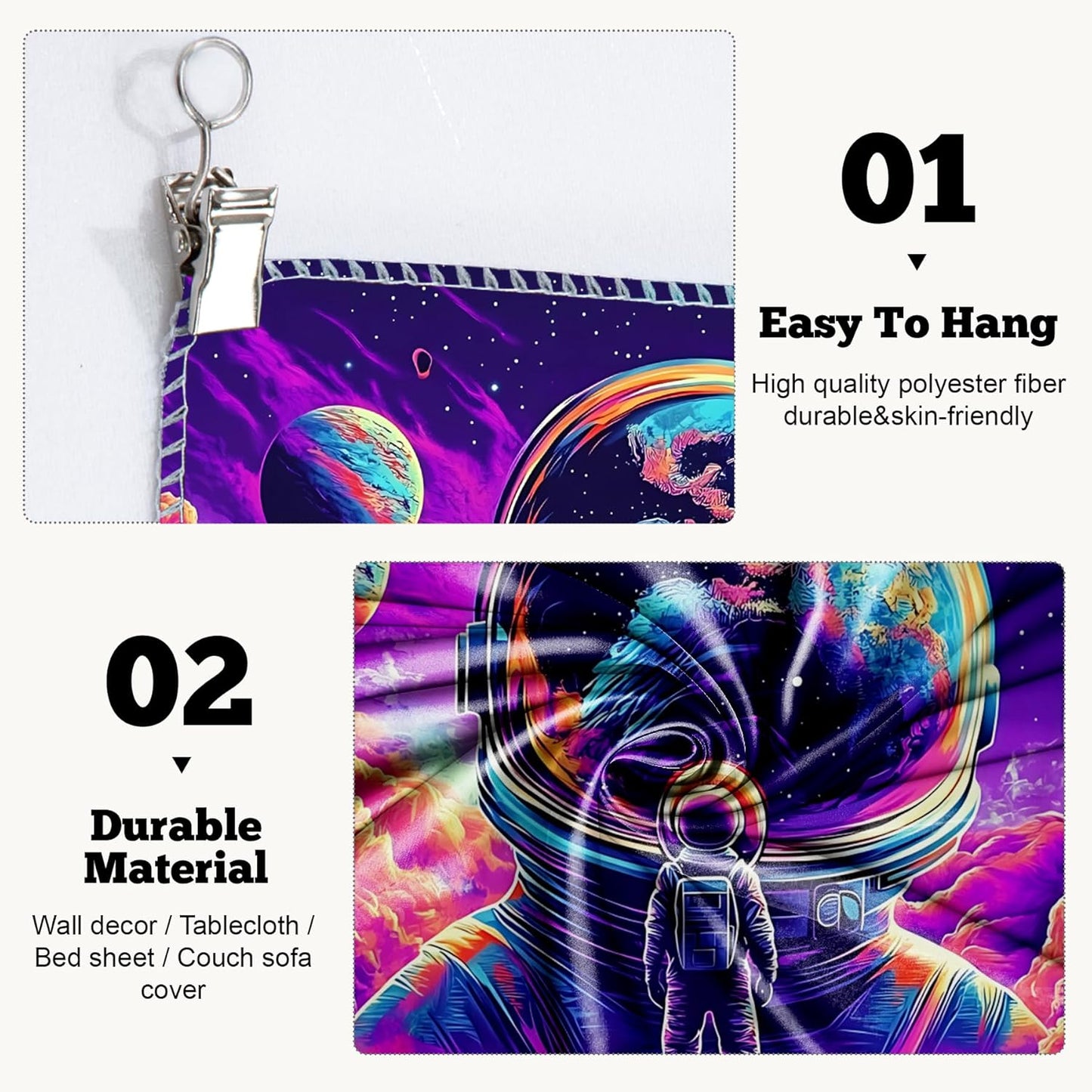 BVBOX Astronaut Space Blacklight Tapestry 79"x59", UV Reactive Astronaut Universe Planet Glow in Dark Tapestries, Black Light Neon Upright Poster Wall Hanging Backdrop Decor for Bedroom Living Room