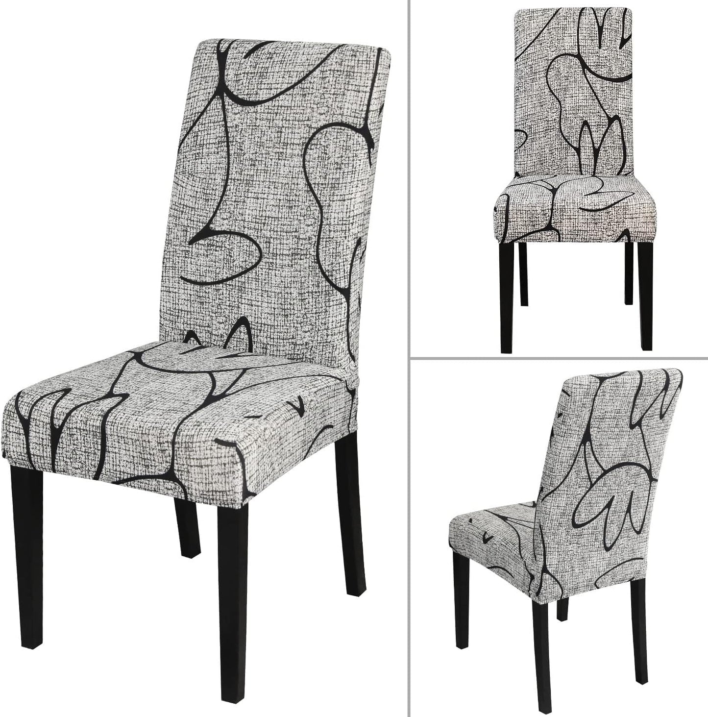 JQinHome Pattern Chair Covers for Dining Room Set of 4, High Stretch Removable Washable Parsons Chair Slipcover for Home Party Hotel Wedding Ceremony (4PCS, Lotus Gray)