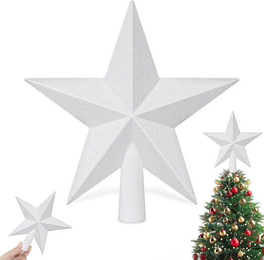 Star Tree Topper, 8" White Christmas Tee Topper Decorations, Glitter 3D Xmas Bethlehem Star Waterproof Shatter-Proof, Christmas Tree Topper Ornament Decor for Christmas Holiday Party Indoor Outdoor