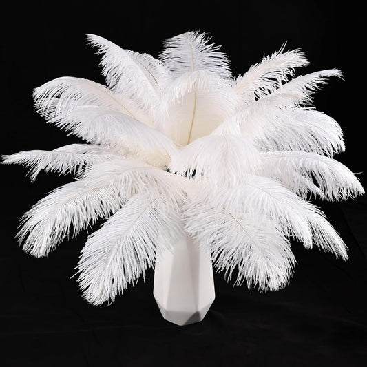 THARAHT White Ostrich Feathers 24pcs Natural Bulk 8-10Inch 20cm-25cm for Crafts Wedding Party Centerpieces Christmas Tree Decoration Feathers