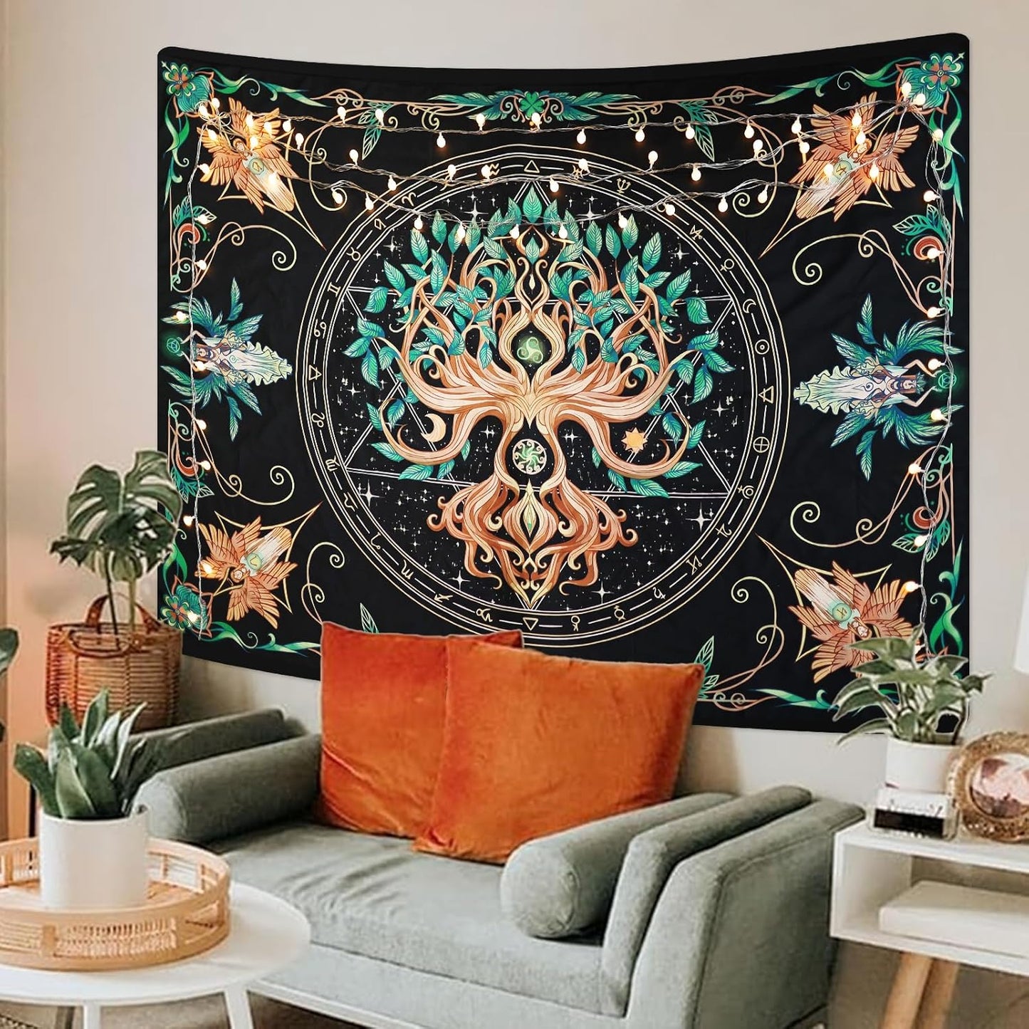 Tree of Life Tapestry - Natural Hippie Wall Hanging, UV Resistant, Machine Washable, Lightweight, Psychedelic Witchcraft Bedroom Decor for Bedroom, Living Room, Yoga Room - 39.37x29.92 Inch