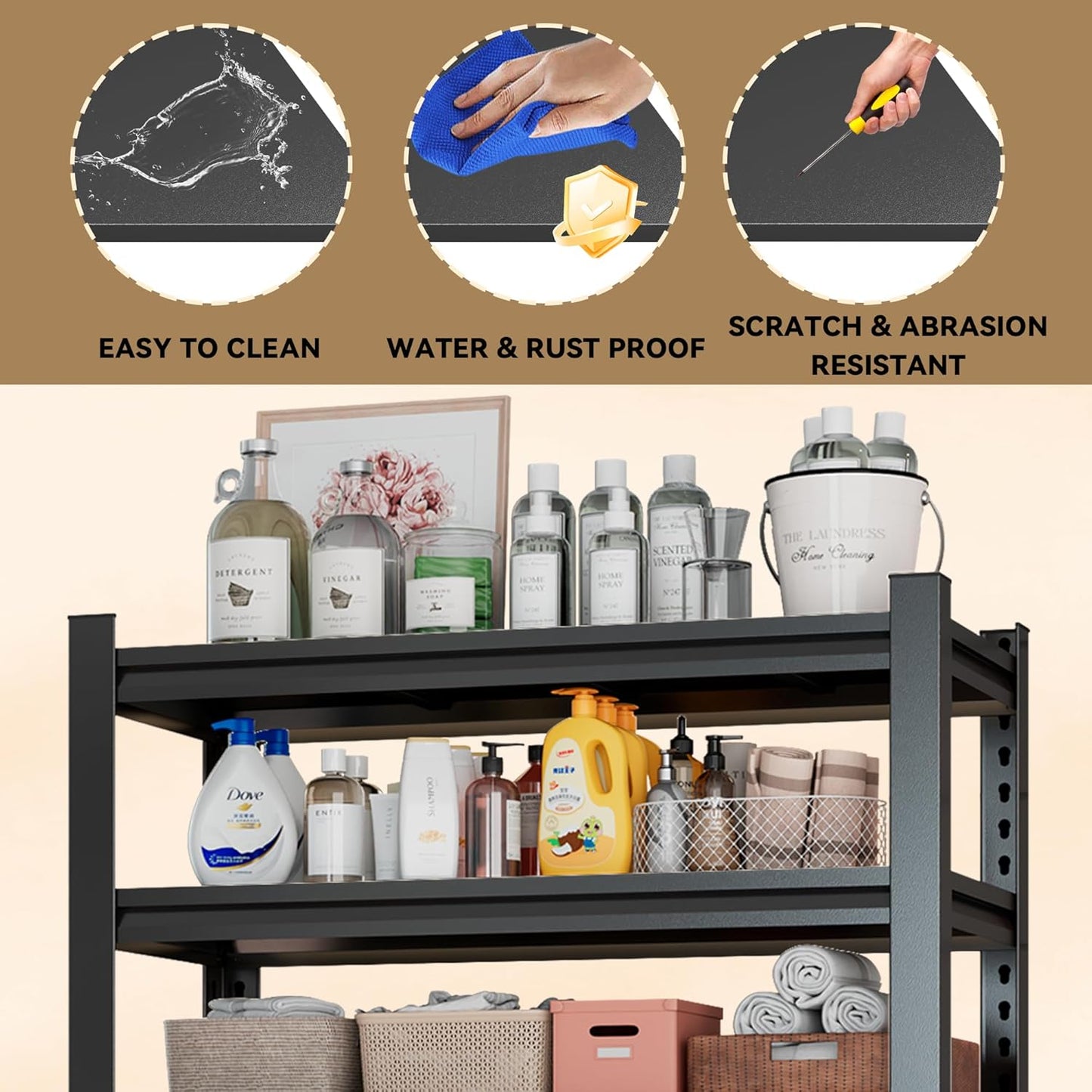 Over Washer Storage,5Tier Expandable Washer and Dryer Rack, Laundry Room Storage Over Toilet Washing Machine and Dryer Storage Rack Bathroom Organization, Hold 500 lb, Black