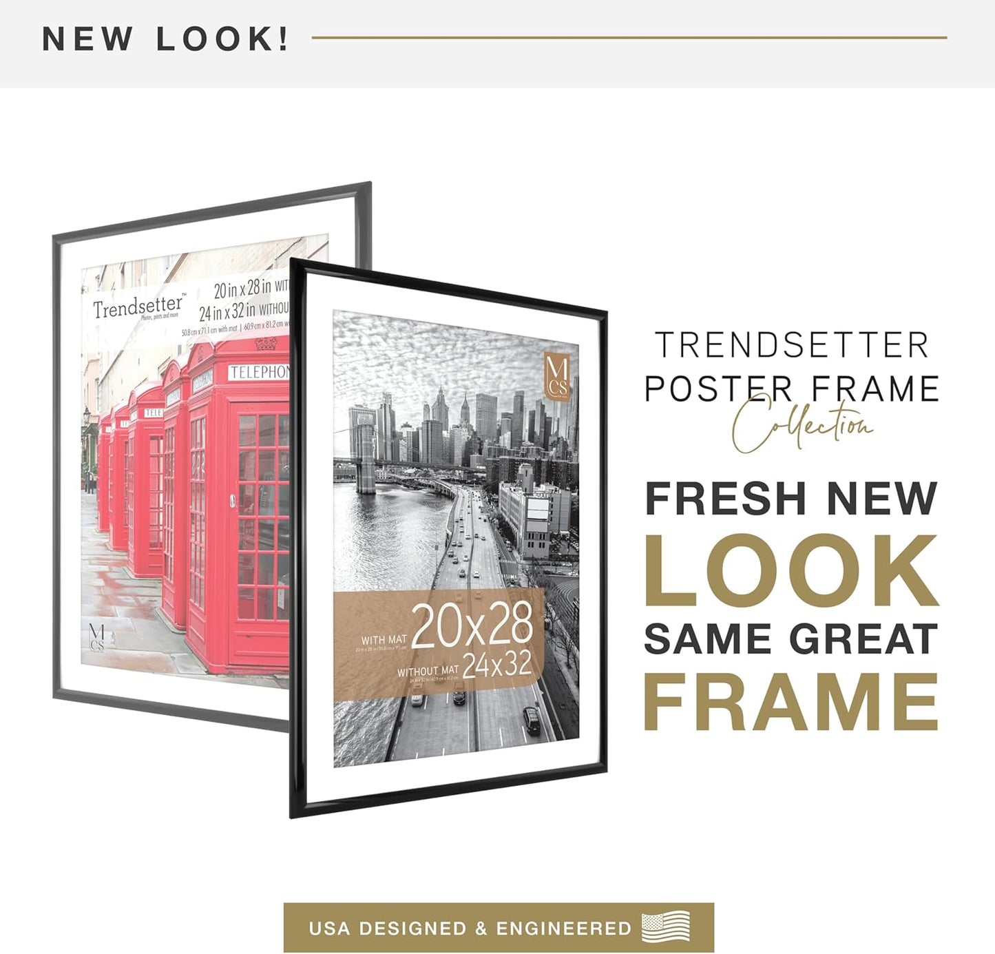 MCS Trendsetter 24x32 Matted Poster Frame with 20x28 Picture Display, Black Vertical & Horizontal Wall Hanging Large Picture Frame for Photos & Posters (1-Pack)