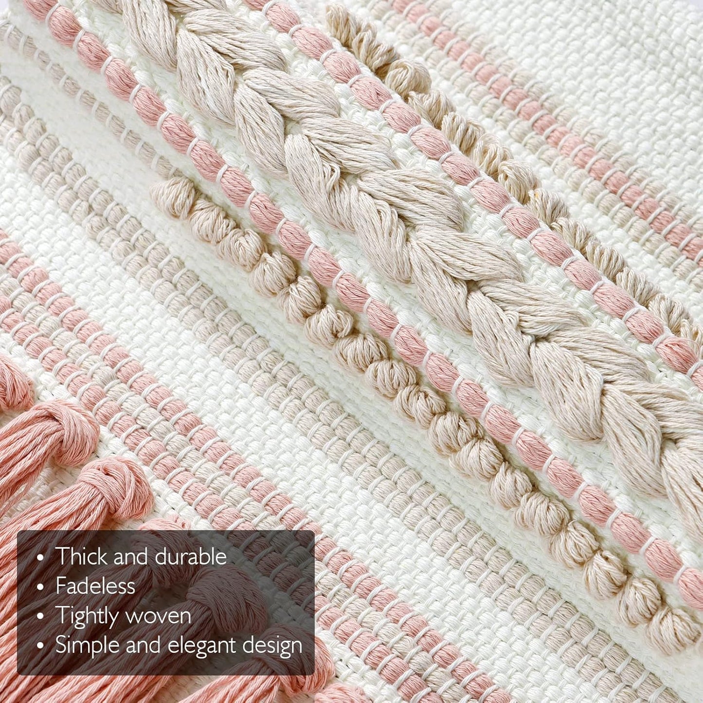 Dremisland Macrame Woven Wall Hanging Home Decor Bohemian Beige Geometric Wave Art Decor with Wool Ball and Tassle-Elegant Apartment Bedroom Dorm Room Door Decoration (Pink Line)