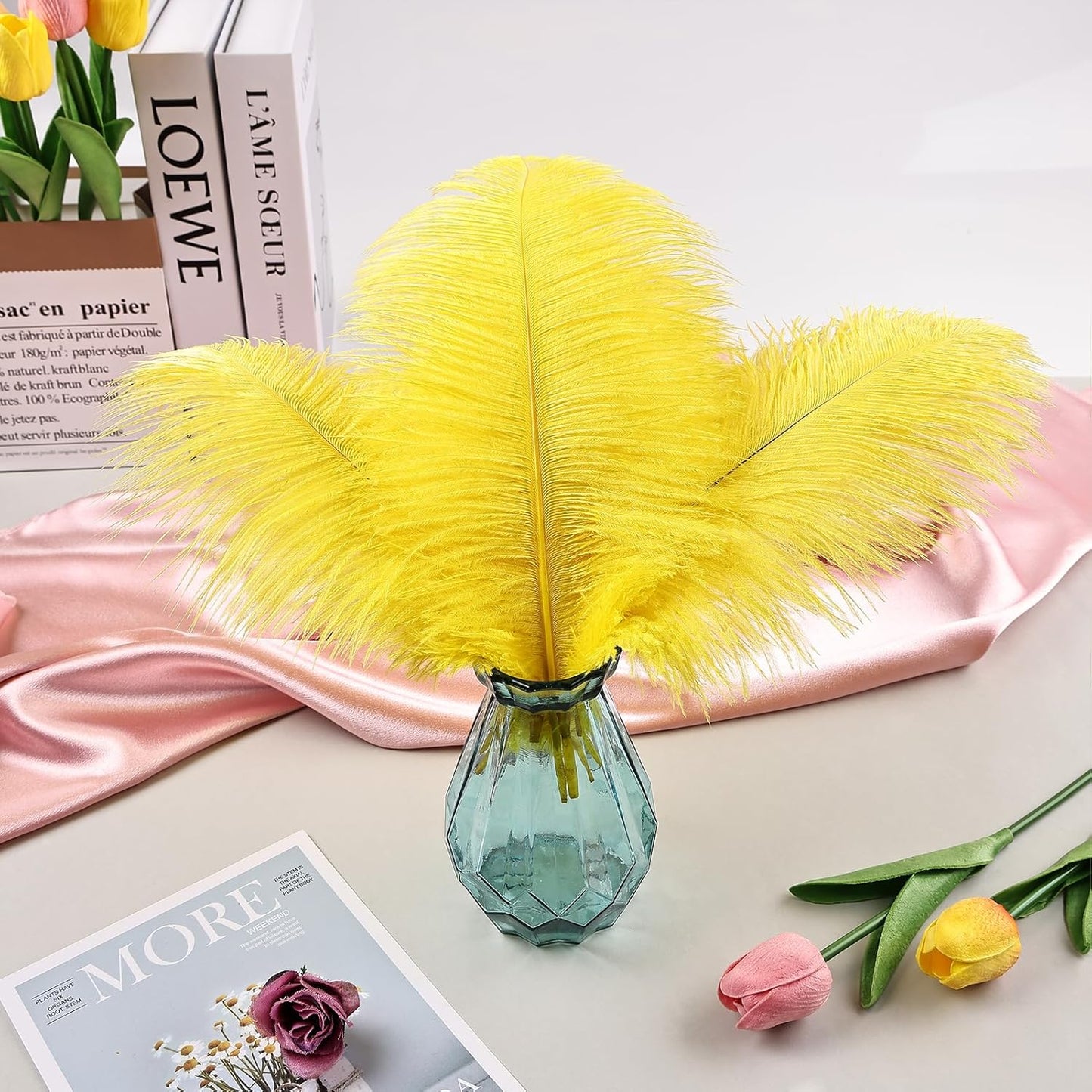 THARAHT Yellow Ostrich Feathers 12pcs Natural Bulk 10-12Inch 25cm-30cm for Crafts Wedding Party Centerpieces Halloween and Home Decoration Feathers