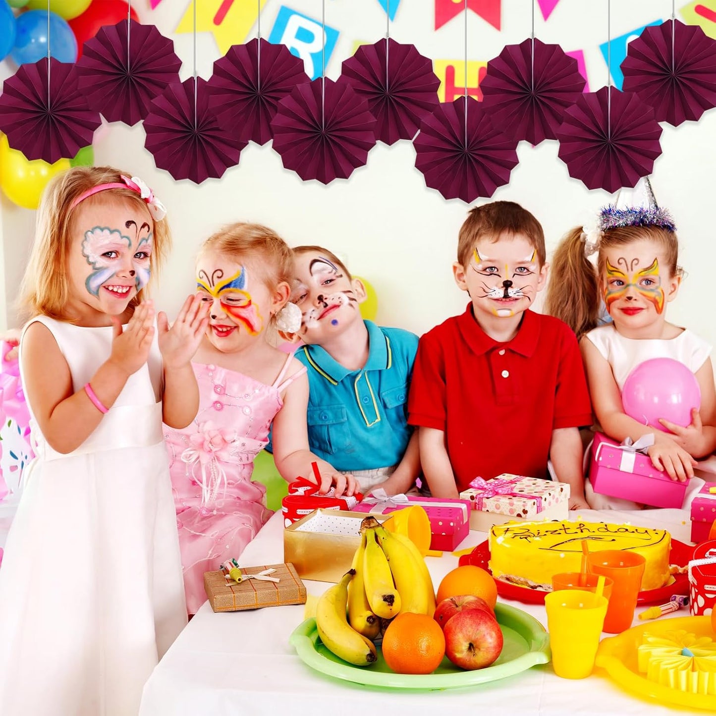 Red Party Decorations,Paper Decorations for Party,Girls Party Decorations Party Paper Fans Bulk 8in,Anniversary Decorations for Party 30 Color DIY Set （Wine Red）