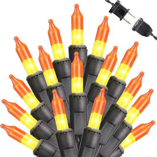 Toodour Candy Corn Halloween Lights, 25ft 100 Count Incandescent Halloween String Lights, UL Certified Connectable Mini Bulbs Yellow & Orange Light for Home, Garden, Porch, Party, Yard, Indoor Decor
