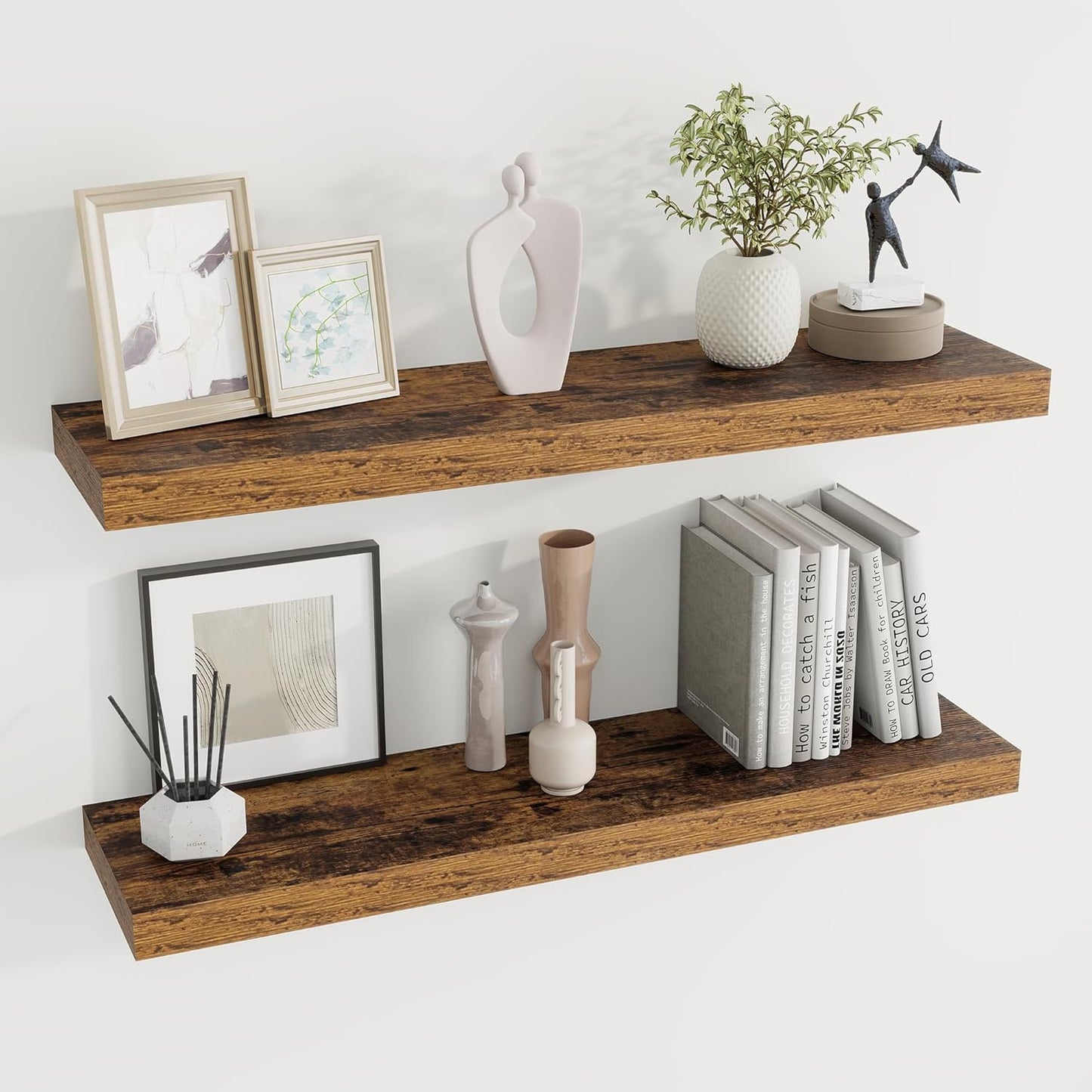 36 inch Floating Shelves Wall Shelves for Office with Invisible Brackets, 8 inch Deep Shelves for Bathroom, Living Room, Kitchen, Office, 36x7.9 inch deep Set of 2, Brown