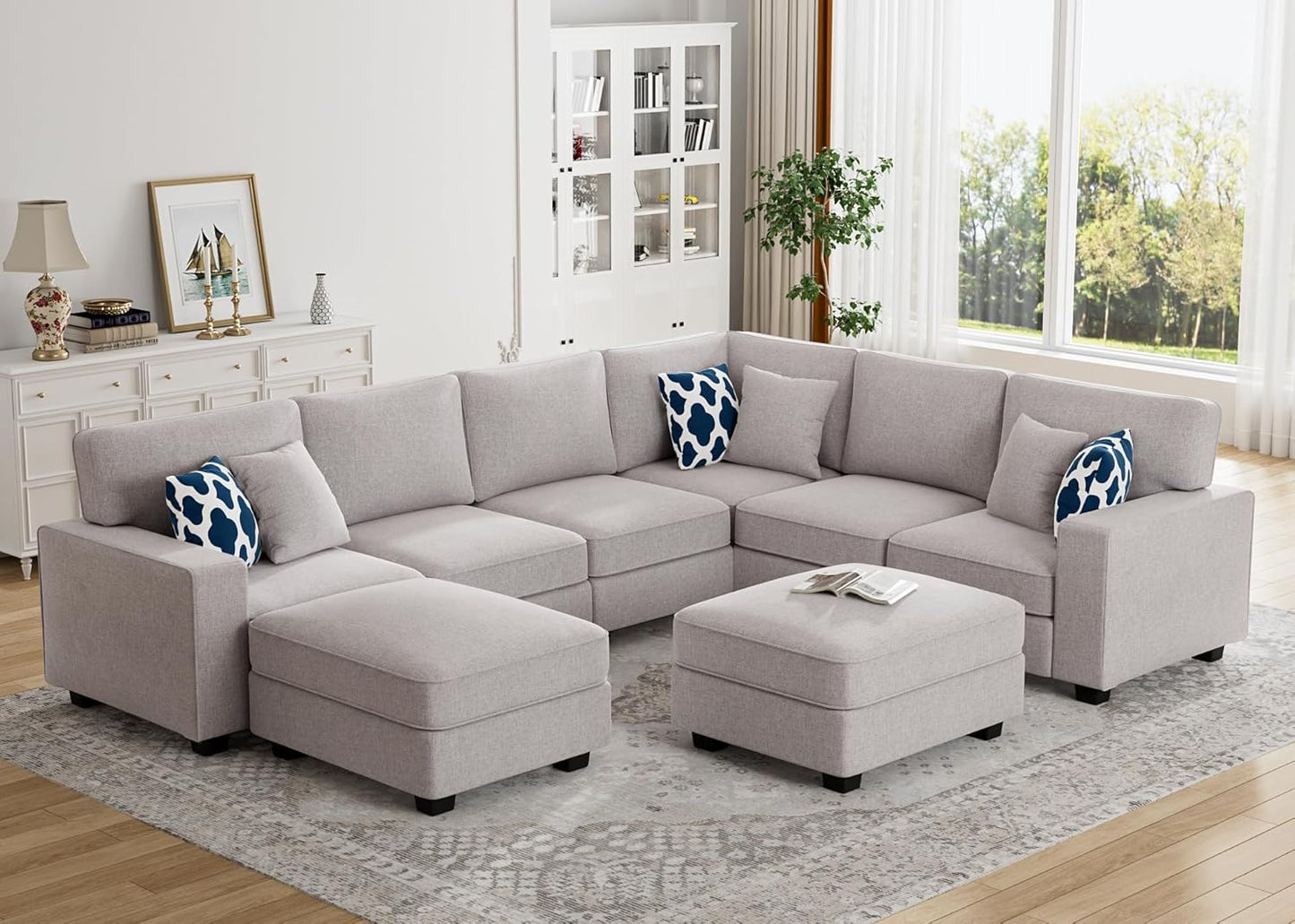 L Lengend Vansen Modular Sectional Sofa U Shaped Couch with Ottoman Modern Reversible Corner Sectional Couch for Living Room (Light Grey, U Shaped Sofa-3)