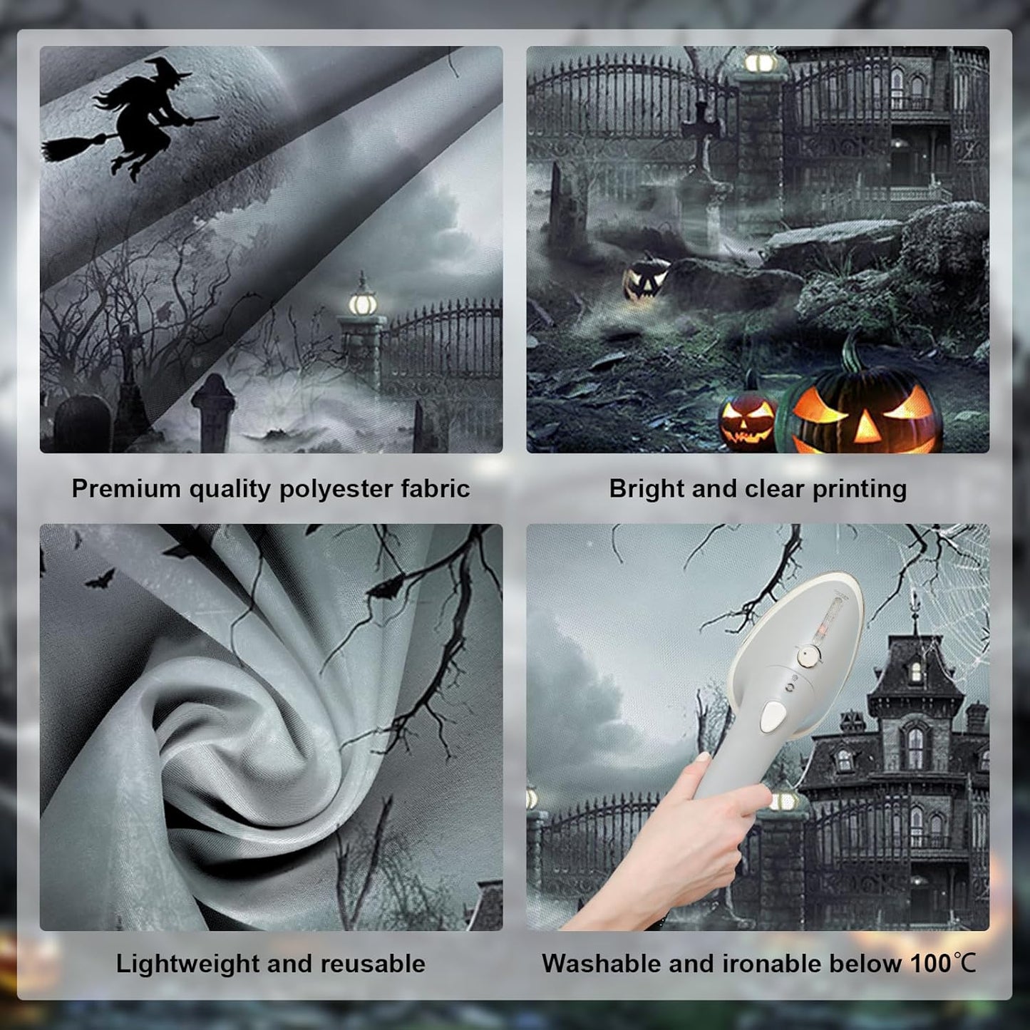 Avezano Halloween Photography Backdrop Full Moon Scary Night Castle Pumpkins Party Background Spooky Witch Bats Cemetery Child Kids Halloween Party Decorations Photoshoot Backdrops (10x7ft, Green)