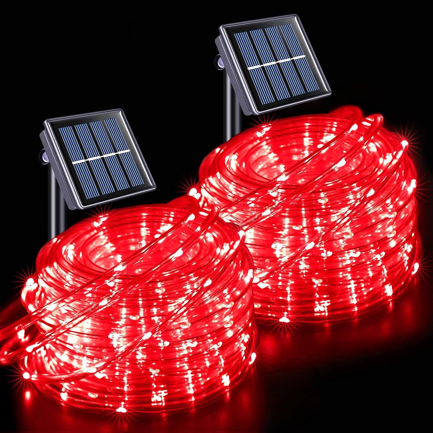 JMEXSUSS Solar Rope Lights, 2 Pack 100 LED 33ft 8 Modes Solar Rope Lights Outdoor Waterproof Red LED Christmas Light for Tent Gazebo, Trampoline, Walkway, Pool Decor(Red)
