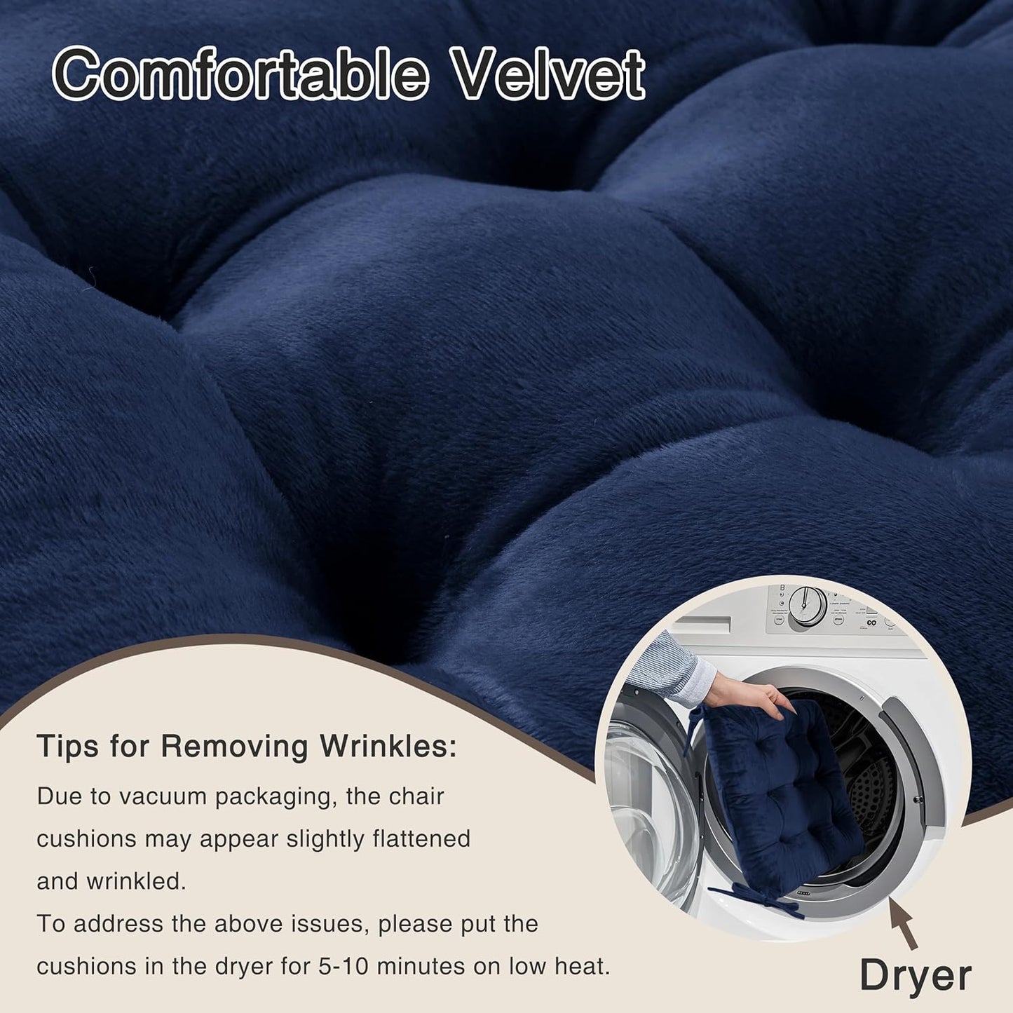 OVOV Chair Cushions for Dining Chairs Set of 6 Tufted Indoor Chair Pads with Ties Soft Square Seat Cushions for Kitchen Chairs 15.5"x15.5",Navy