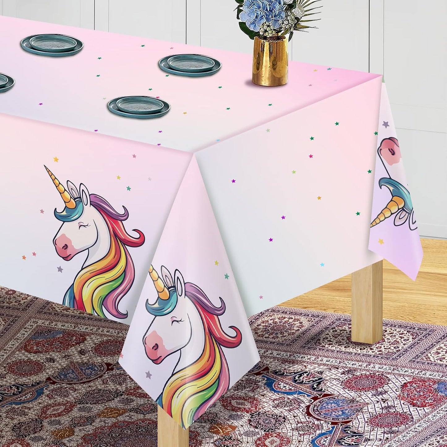 16Pcs Unicorn Tablecloths for Birthday Party, Unicorn Plastic Table Cover Disposable Party Table Cloths, unicórnio Festa Supplies for Baby Shower and Birthday Decoration for Girls (54'' x 108'')