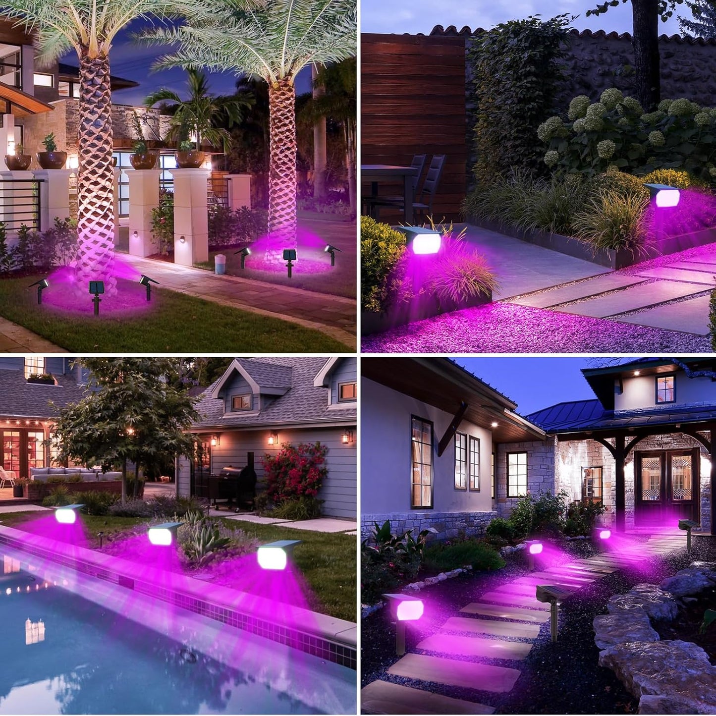 nipify 4 Pack Solar Spot Lights Outdoor, Solar Powered Waterproof Spotlight, Landscape Lighting for Outside Yard Garden Pathway,Purple