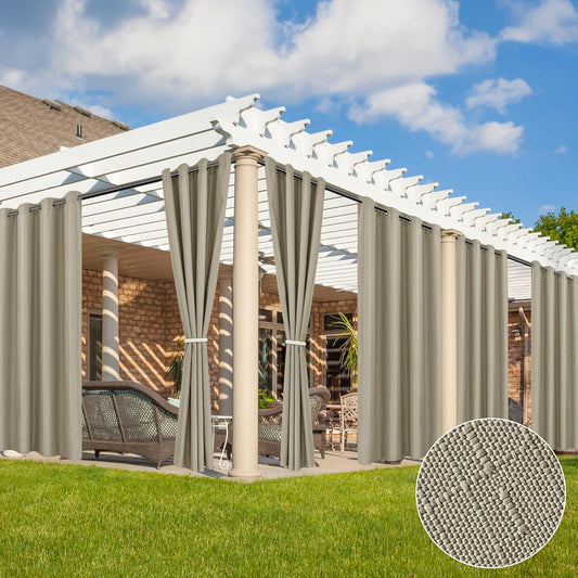 HolidayIdeas 6 Panels Linen Outdoor Curtains for Patio Waterproof Taupe Outside Curtains 54x84 Inch-Gazebo Curtains Weighted Weatherproof, Privacy for Pergola, Porch, Cabana, Deck, Sunroom, Backyard